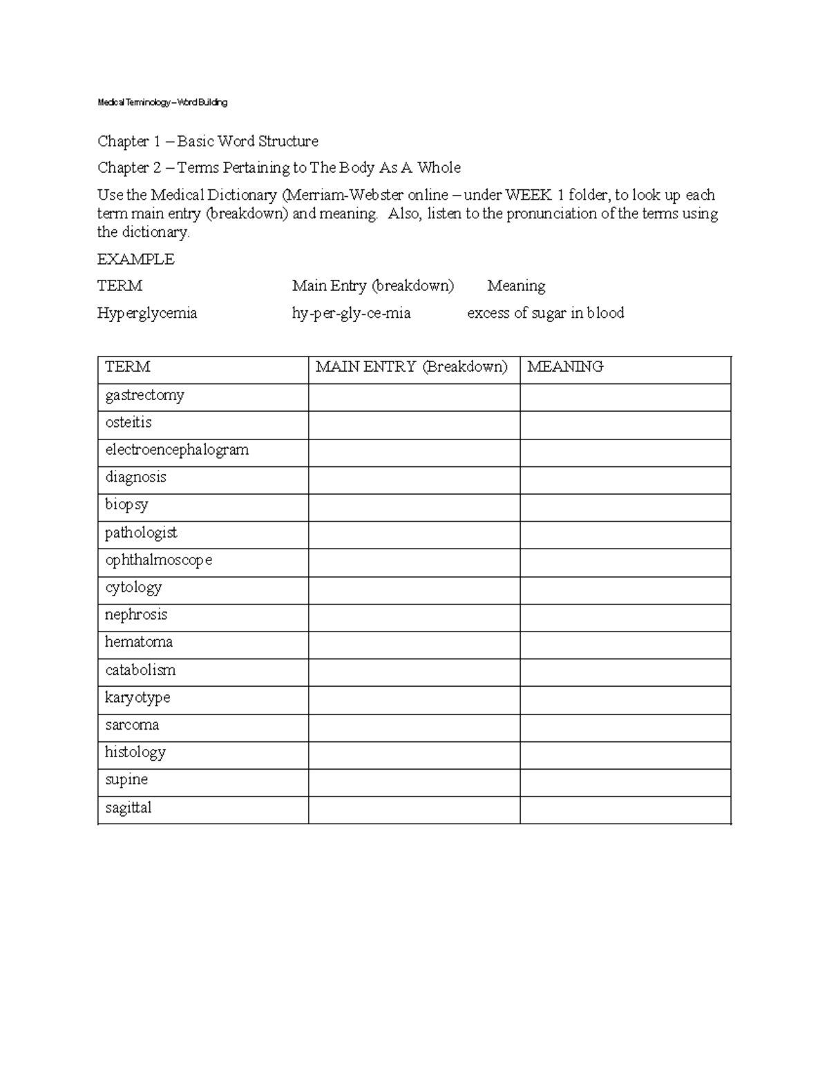 C1 C2 WORD Building - Medical Terminology – Word Building Chapter 1 ...