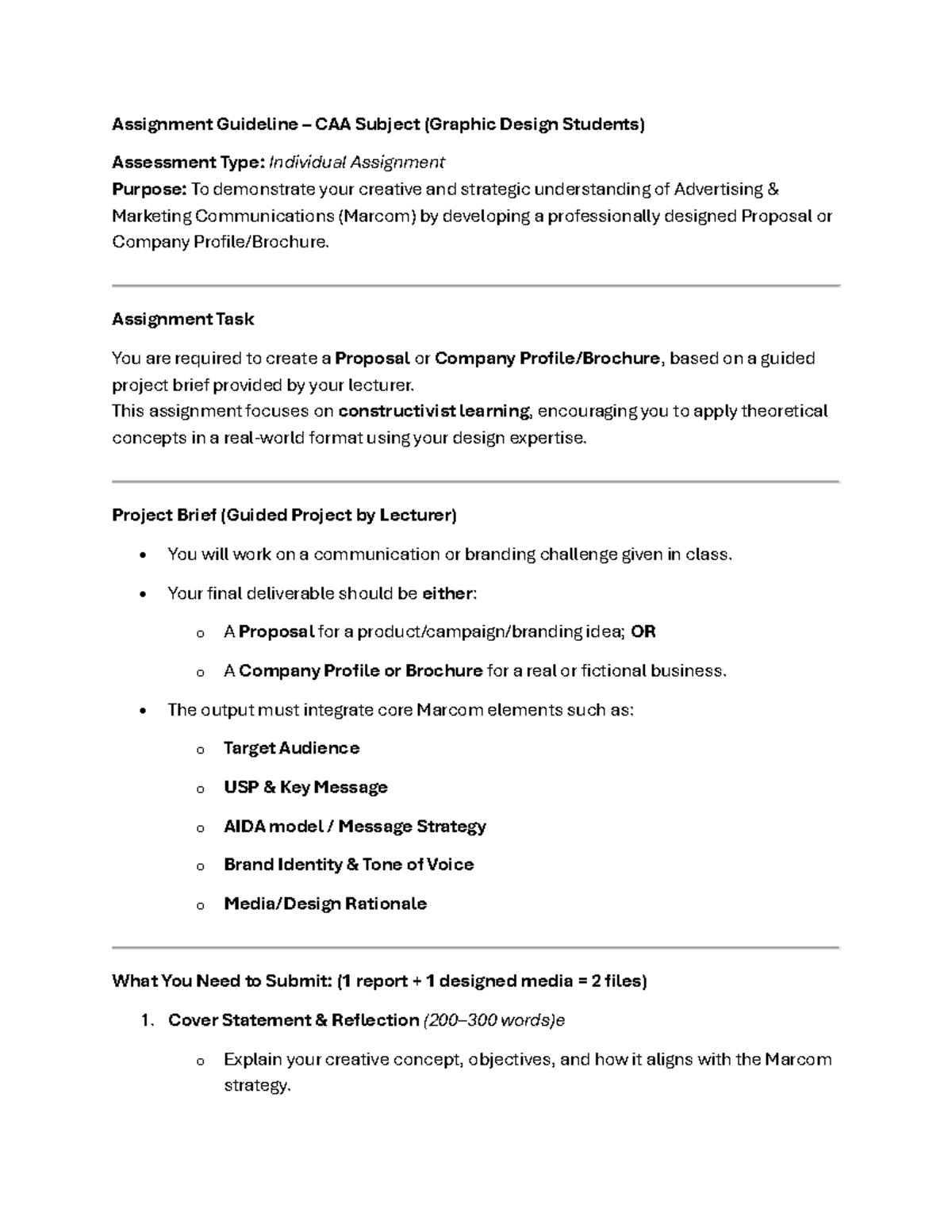 CAA201M Individual Assignment: Proposal & Company Profile Guidelines ...