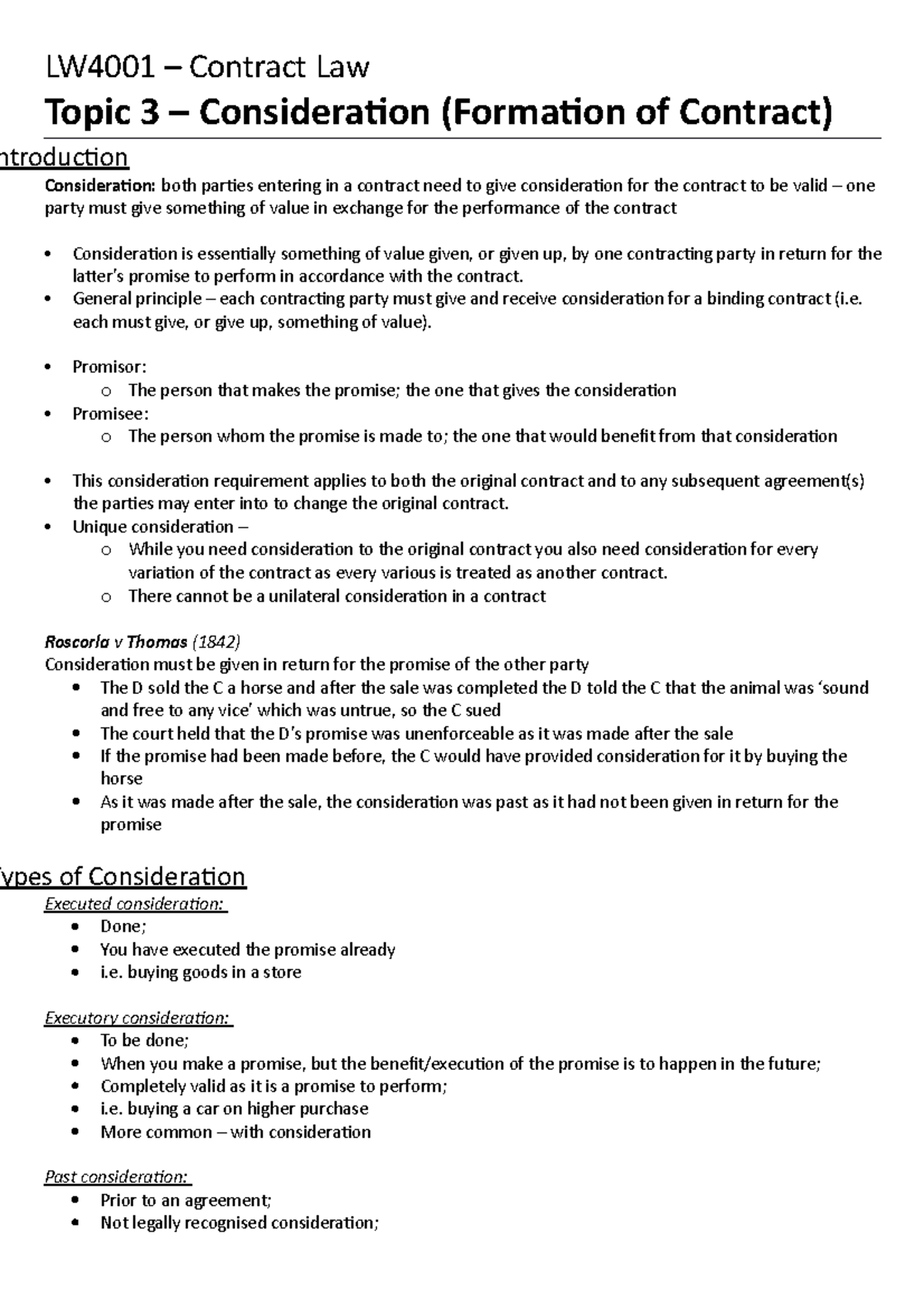 Topic 3 – Formation (Consideration) - LW4001 – Contract Law Topic 3 ...