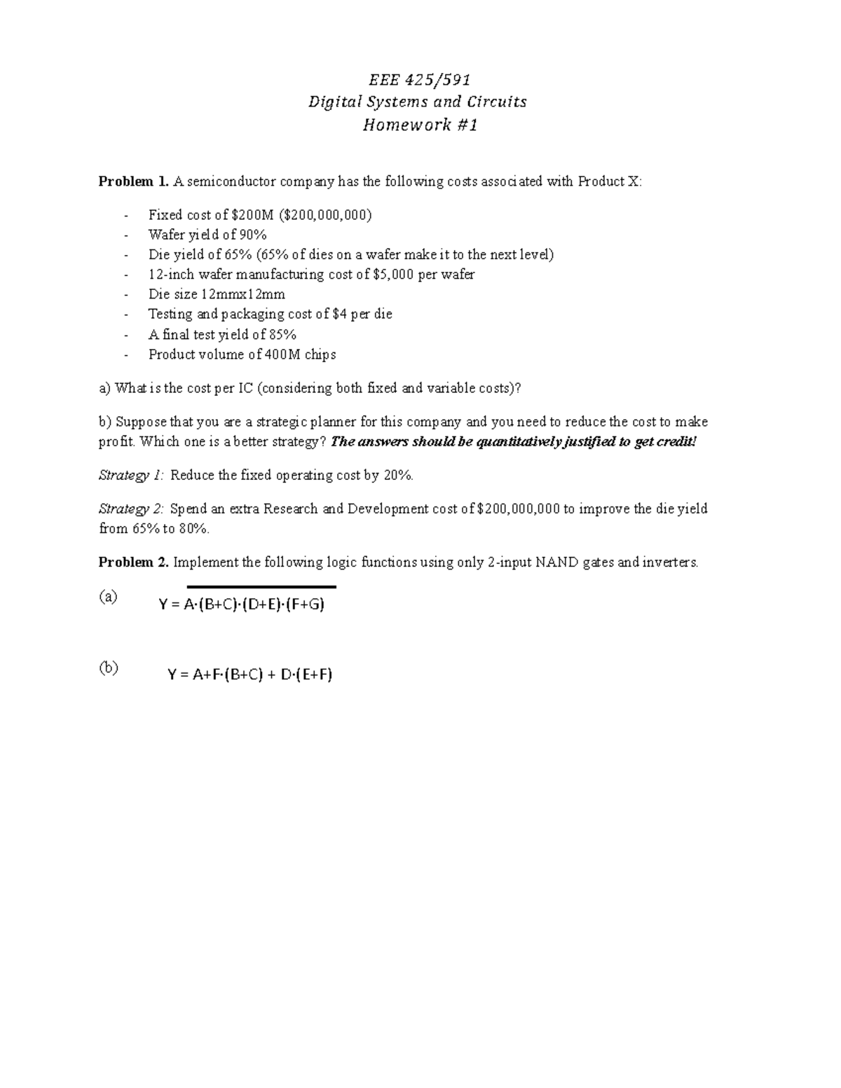 EEE425 HW1 - Digital Systems and Circuits Homework Solutions - Studocu