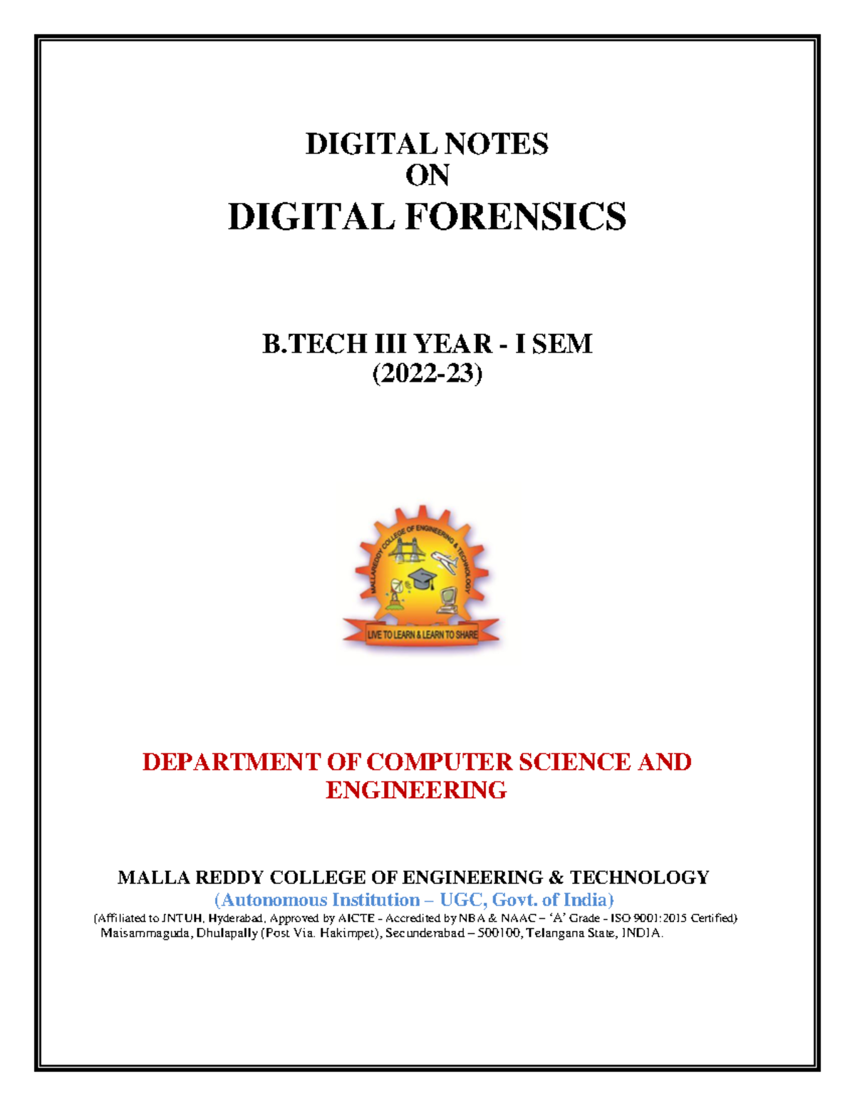 Digital Forensics (R20A0514) - B.Tech III Year I Sem Notes - Studocu