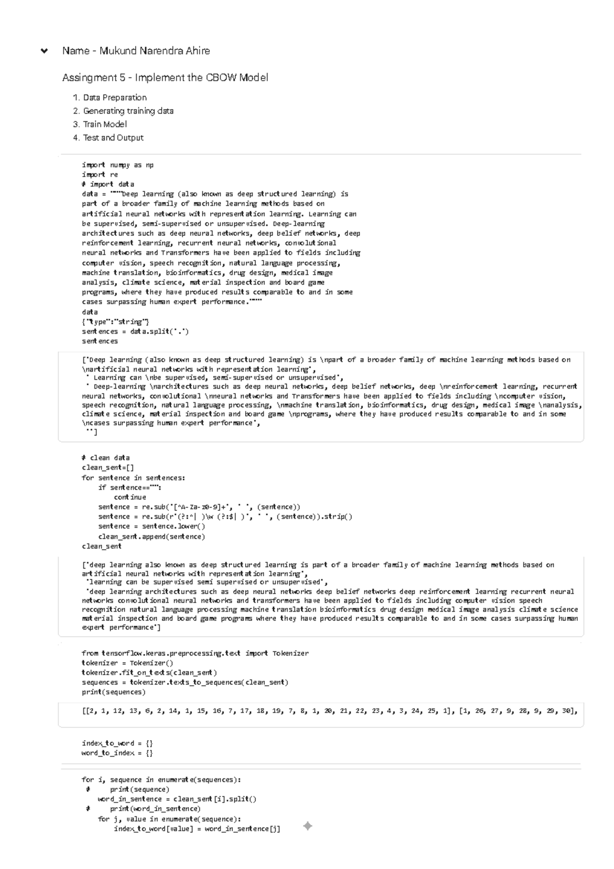 Lab Assignment 05: Implementing the CBOW Model in Python - Studocu