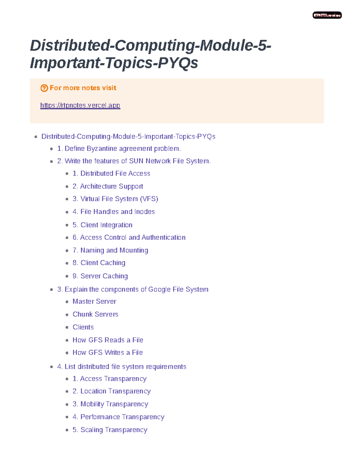 Distributed Computing Module 5 Key Topics and PYQs Revision - Studocu