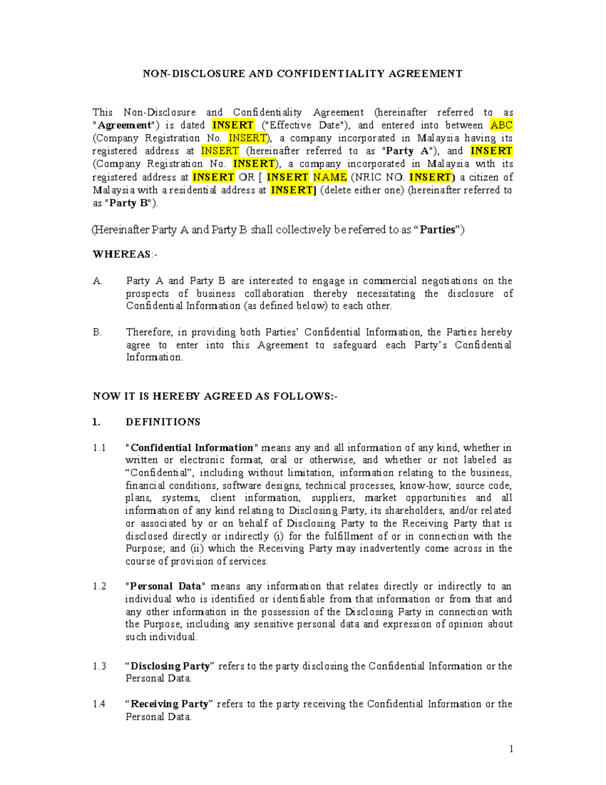 Mutual NDA Sample Agreement for Confidentiality and Data Protection ...