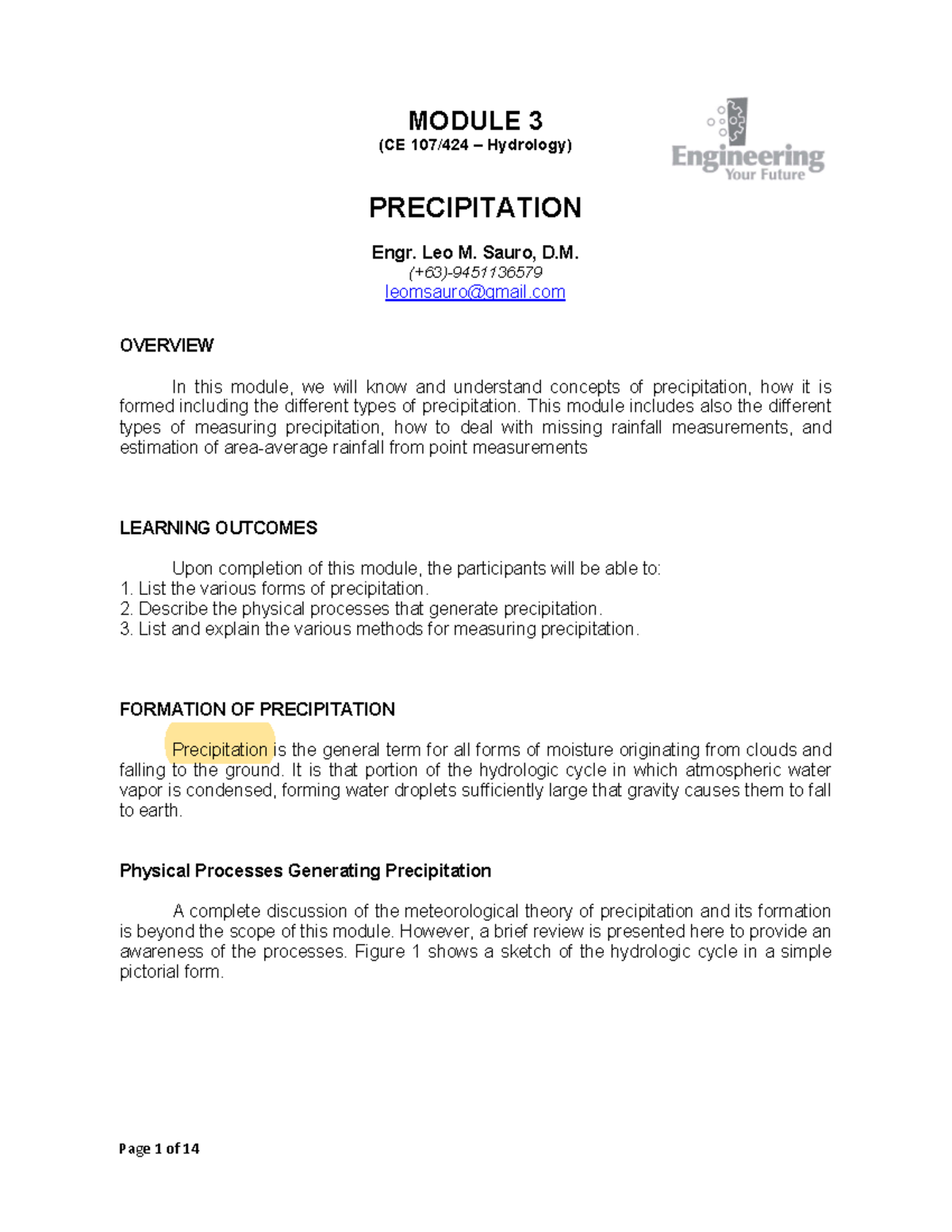 CE 107/424 Module 3: Understanding Precipitation in Hydrology - Studocu
