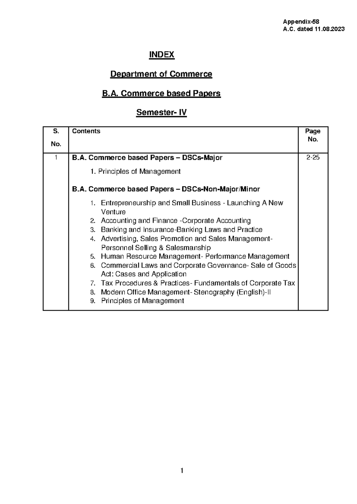 B.A. Commerce Curriculum Overview: Principles of Management & Tax ...