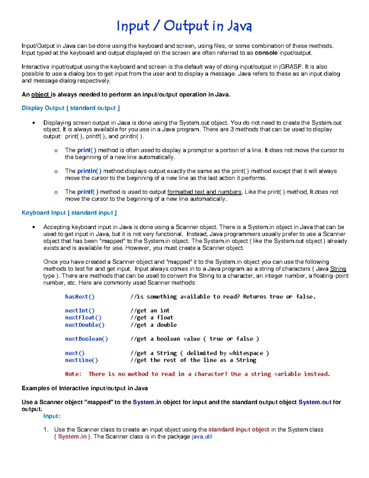 Java Input/Output Basics: Lect06 - Console & Dialog Box Methods - Studocu