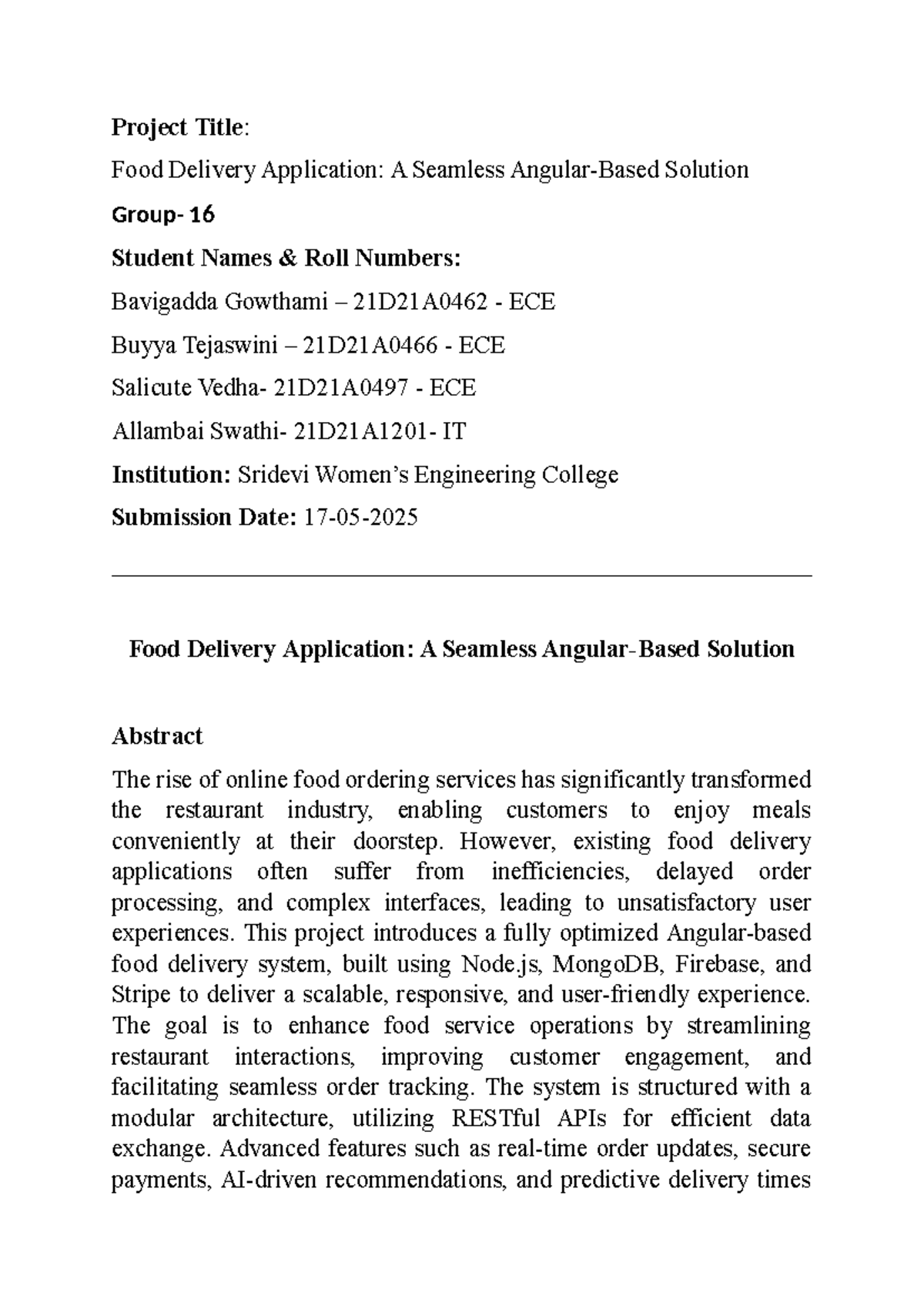Food Delivery Application Project Review - ANGULAR - Studocu