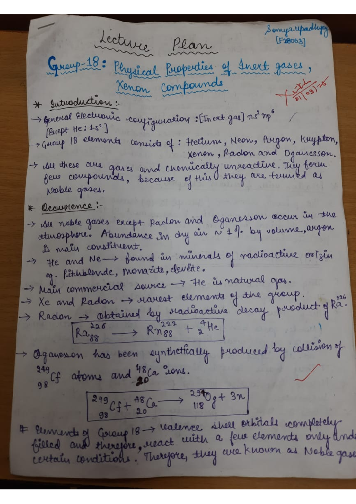 Lecture Plan: Physical Properties and Compounds of Group 18 Noble Gases ...