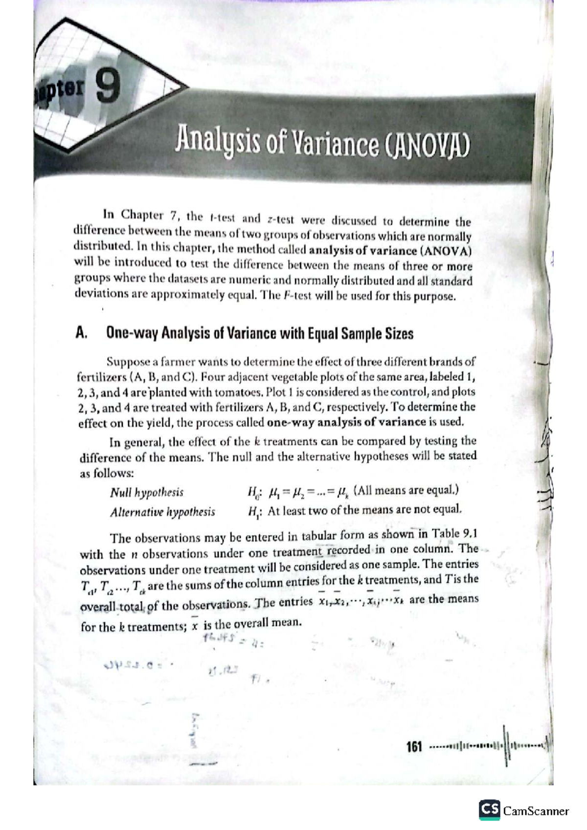 Chapter 9: Analysis of Variance (ANOVA) - CS Fundamentals - Studocu
