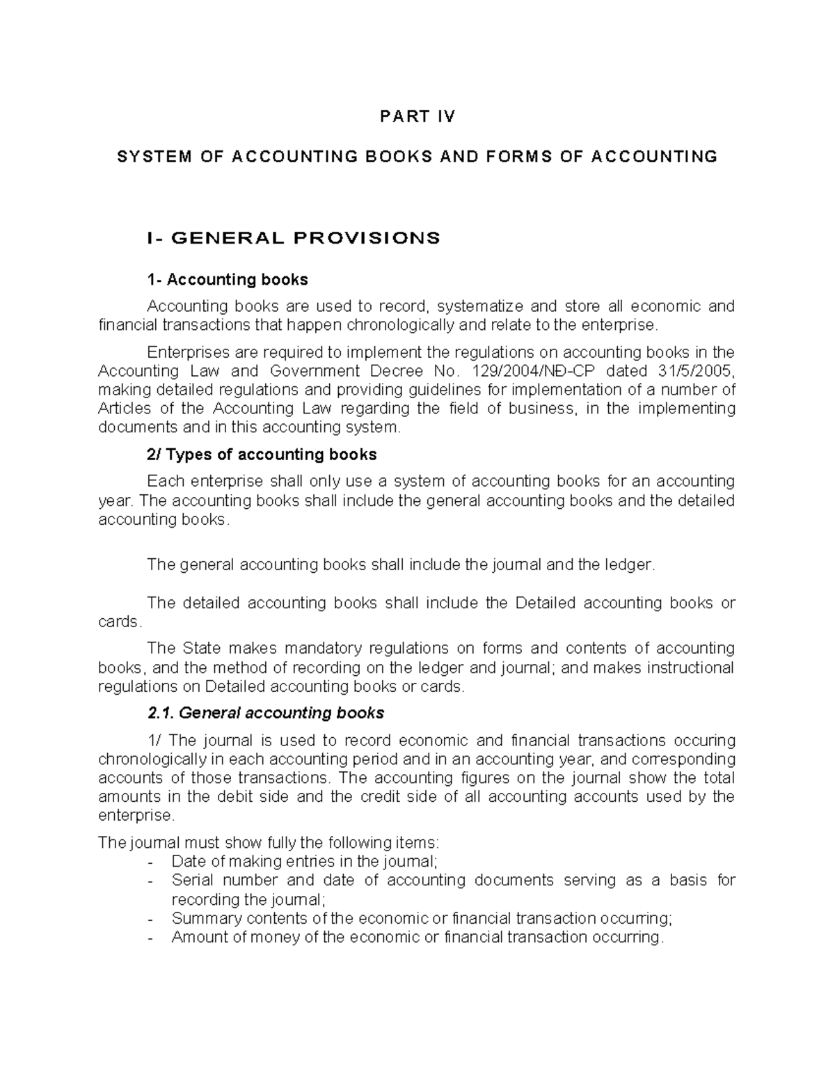 Accounting books and forms - PA R T IV S Y S TEM OF A CC OU N TIN G B ...