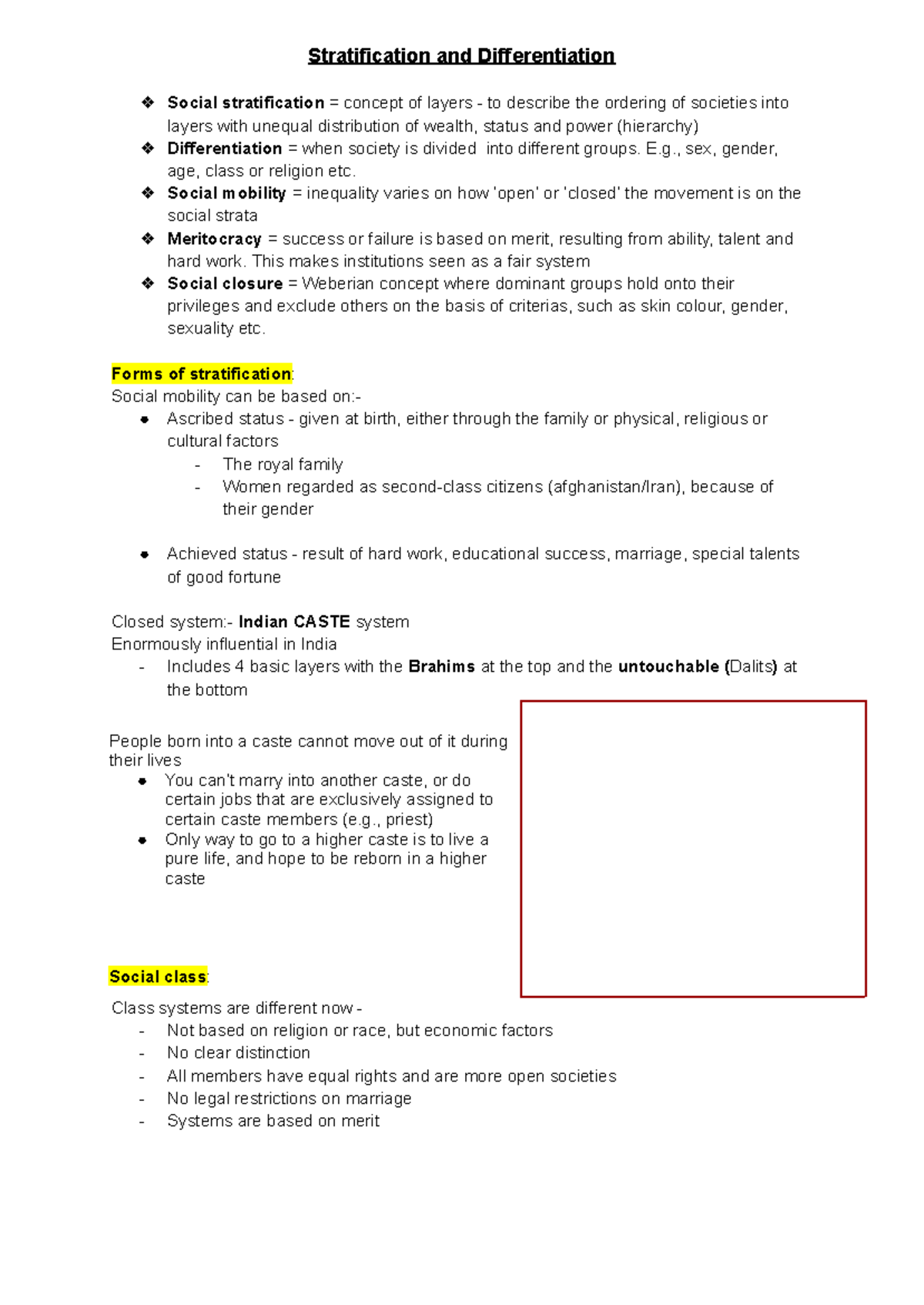 Sociology Essay Notes: Stratification & Differentiation Concepts - Studocu