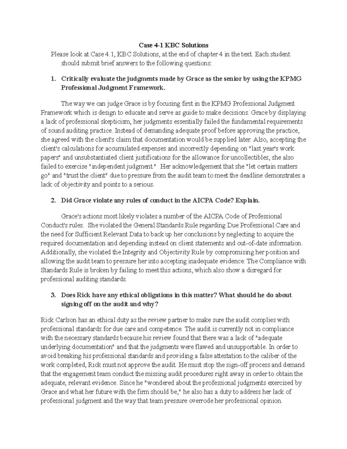 Case Study 4-1: KBC Solutions Analysis and Ethical Evaluation - Studocu