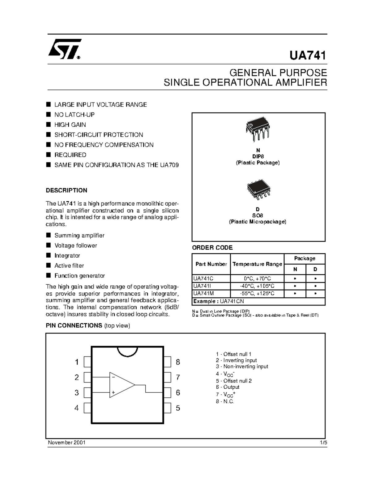 UA741 Operational Amplifier Data Sheet: Specs & Applications - Studocu