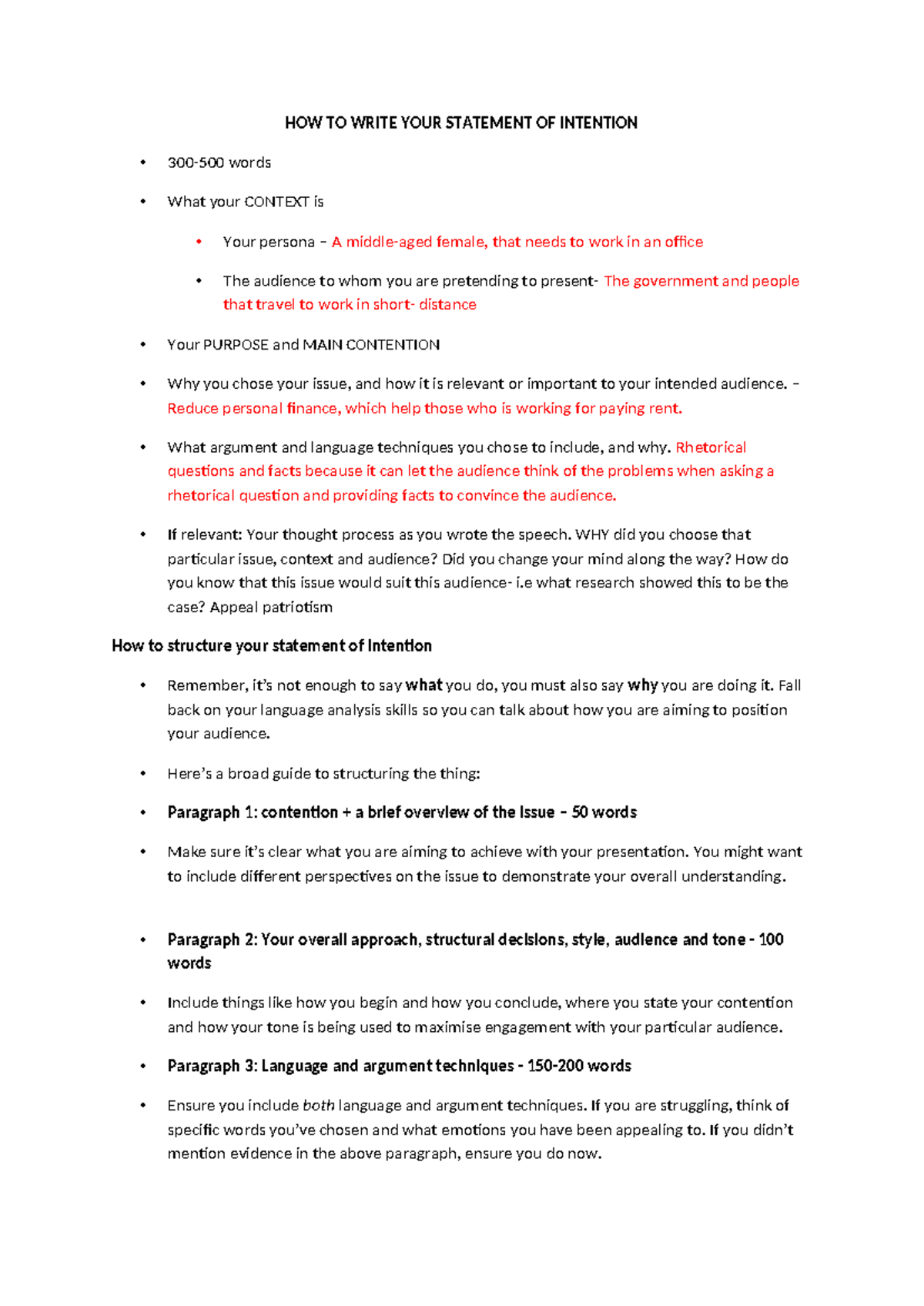 How to write your statment of intention - HOW TO WRITE YOUR STATEMENT ...