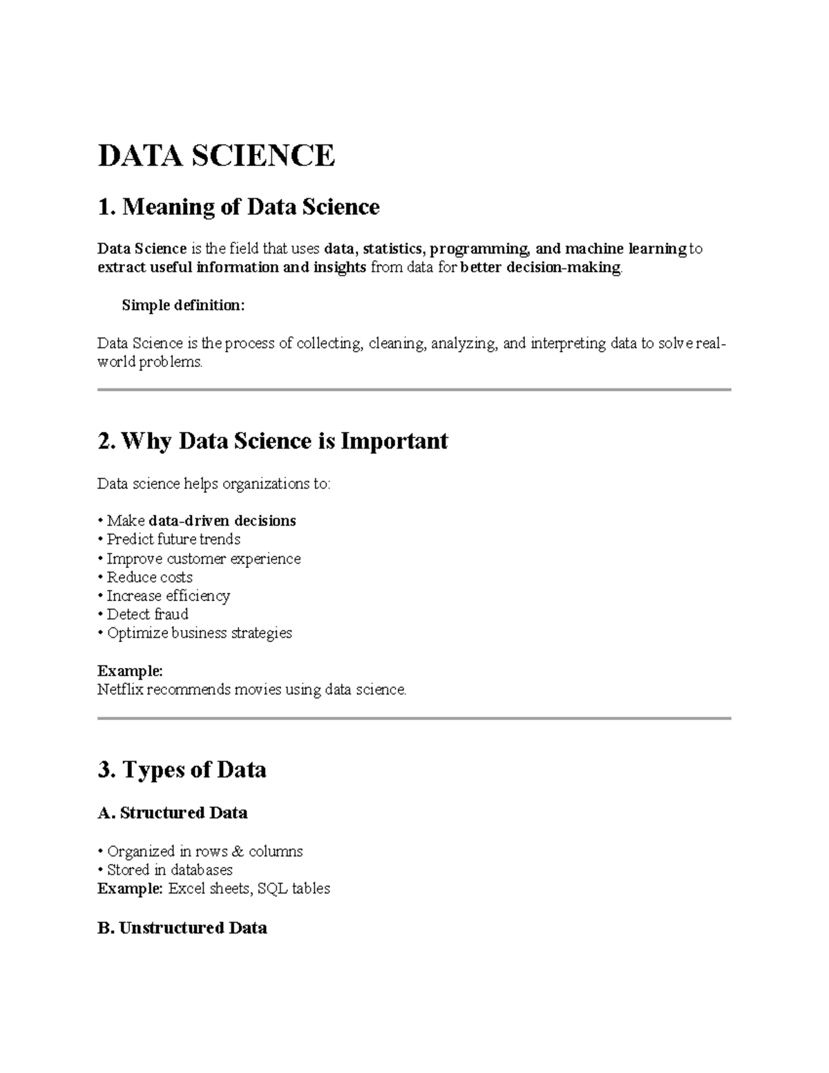 DATA SCIENCE 1 - Lecture Notes on Key Concepts and Applications - Studocu
