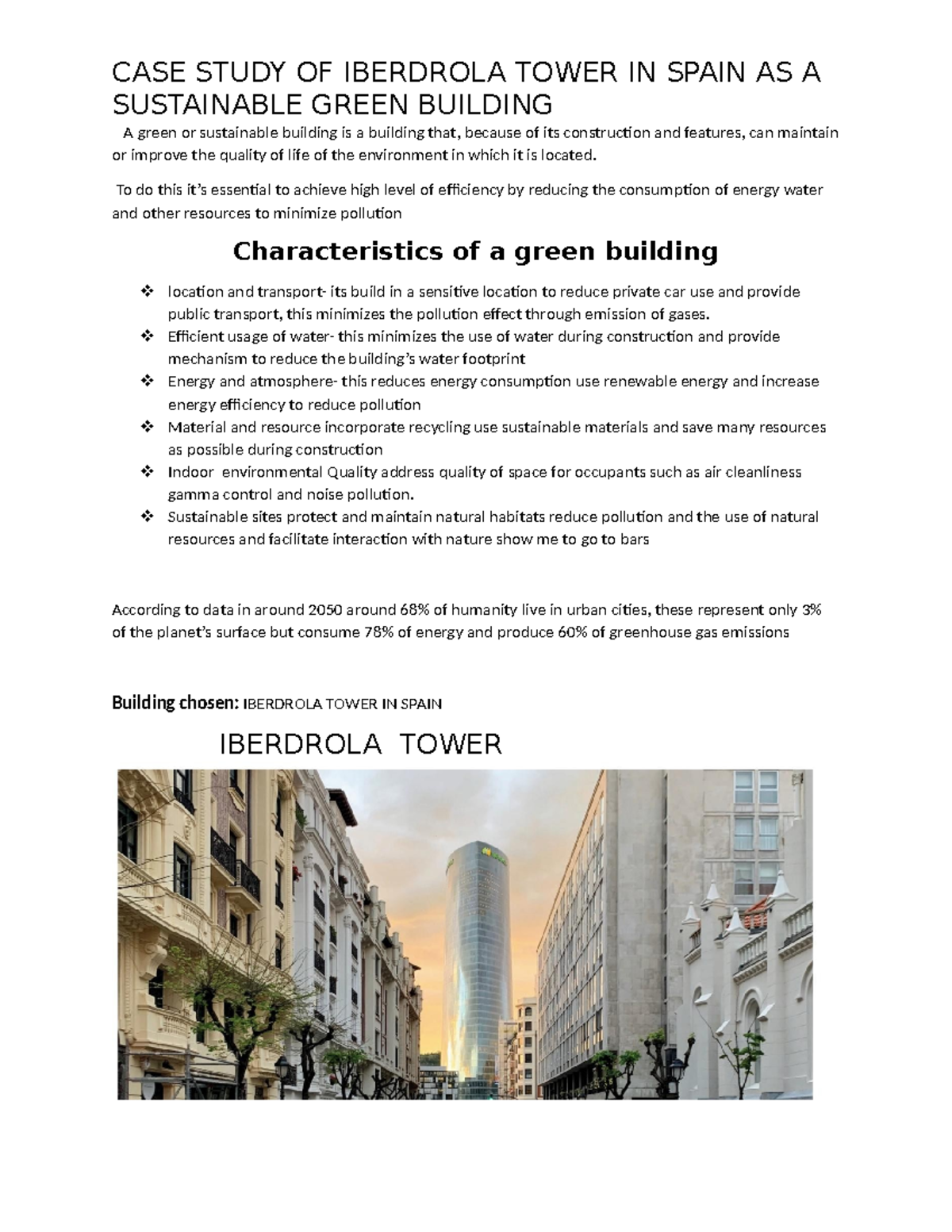 CASE Study - the document is useful - SUSTAINABLE GREEN BUILDING A ...
