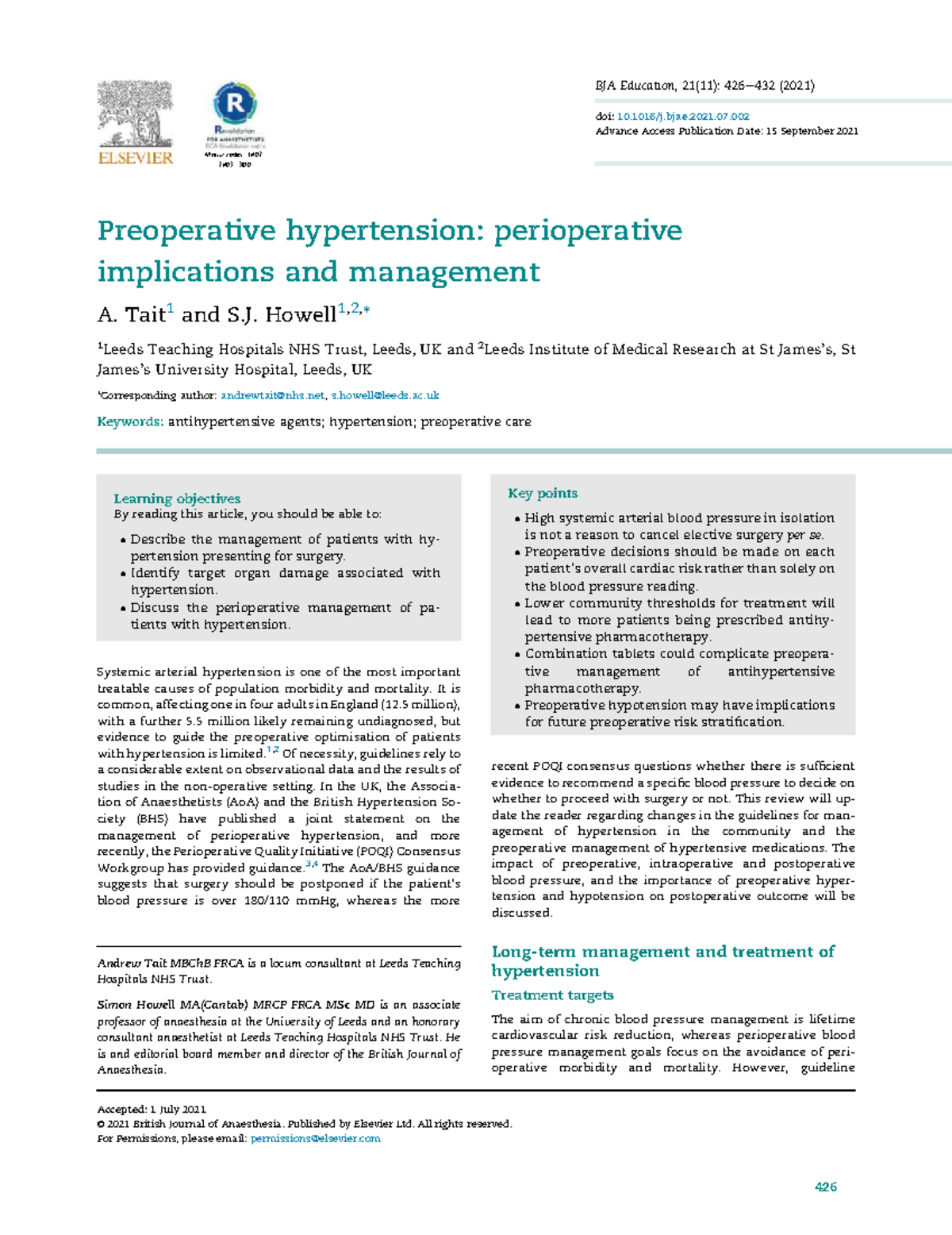 Preoperative Hypertension Management: Insights and Guidelines (BJA 21 ...