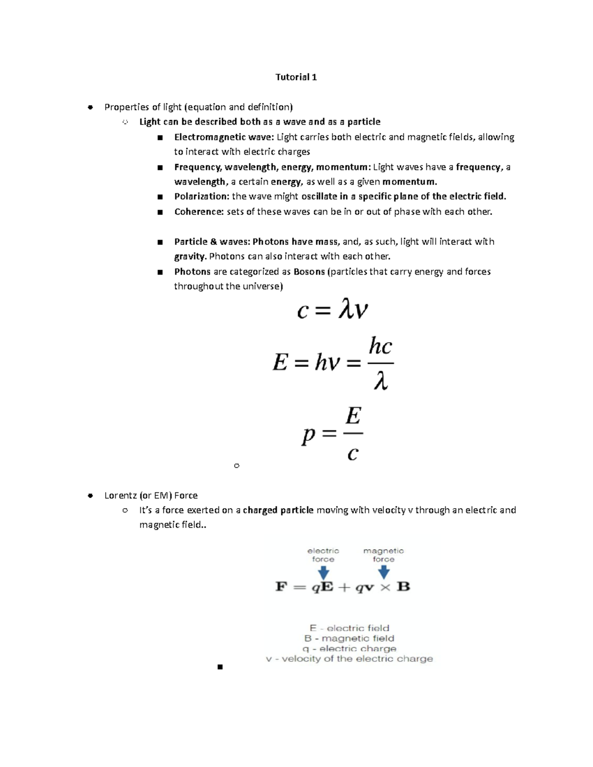 PHYS 101: Tutorial 1 - Properties of Light and Electromagnetic Theory ...