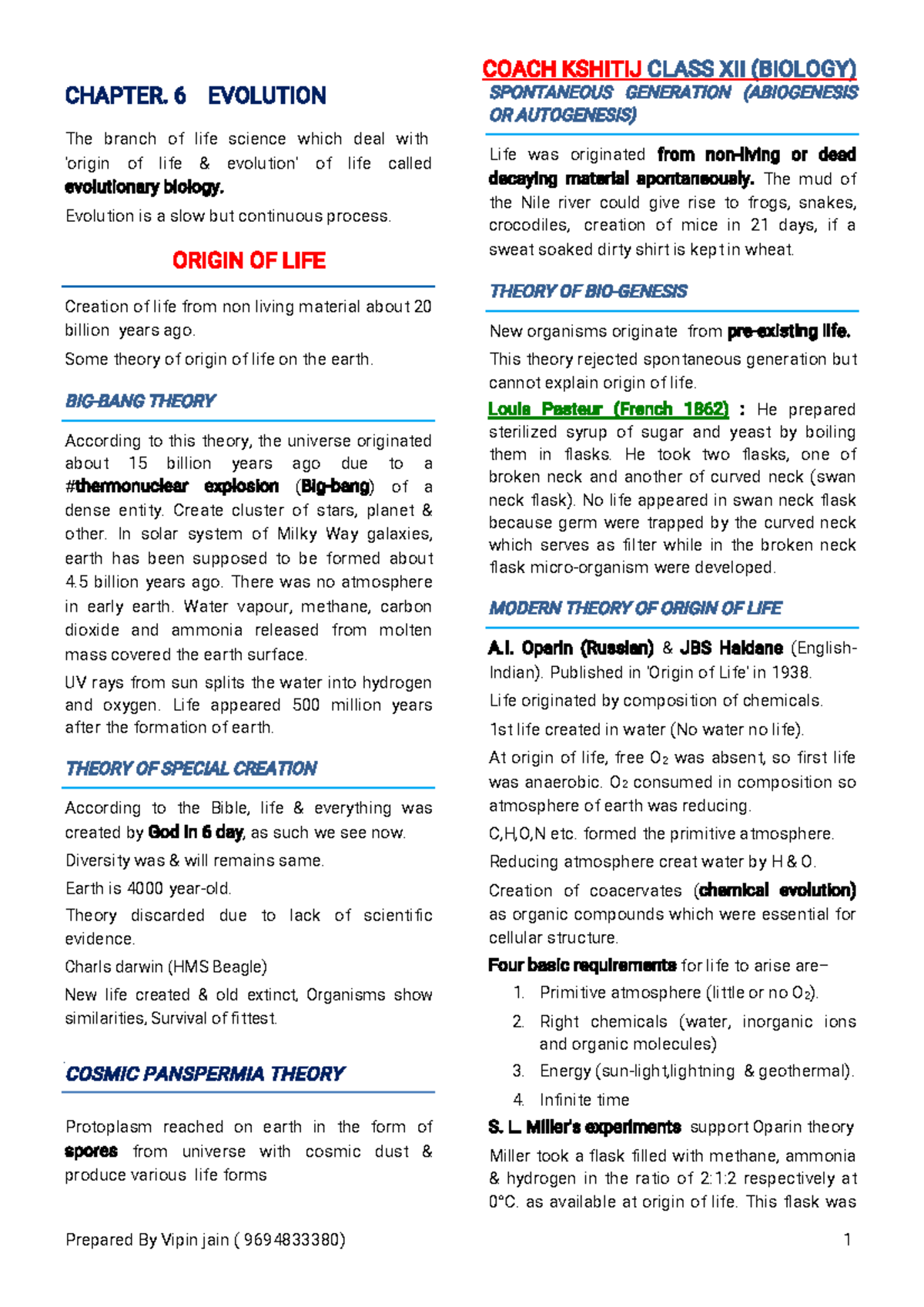 6 - Snn - CHAPTER. 6 EVOLUTION The branch of life science which deal ...