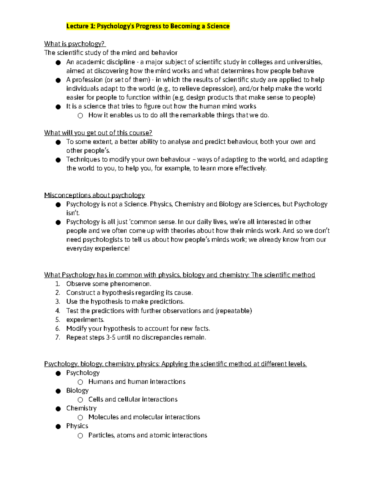 PSY102 Final Exam Review: Key Concepts from Lecture 1 & 2 - Studocu