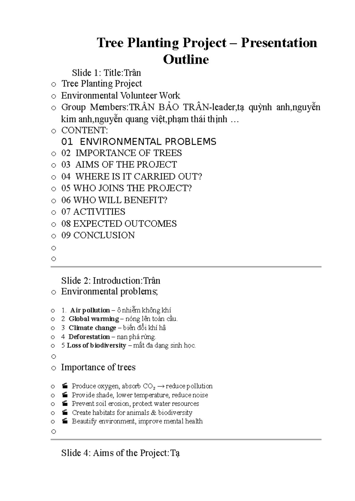 Tree Planting Project Presentation Outline (ENV 101) - Studocu