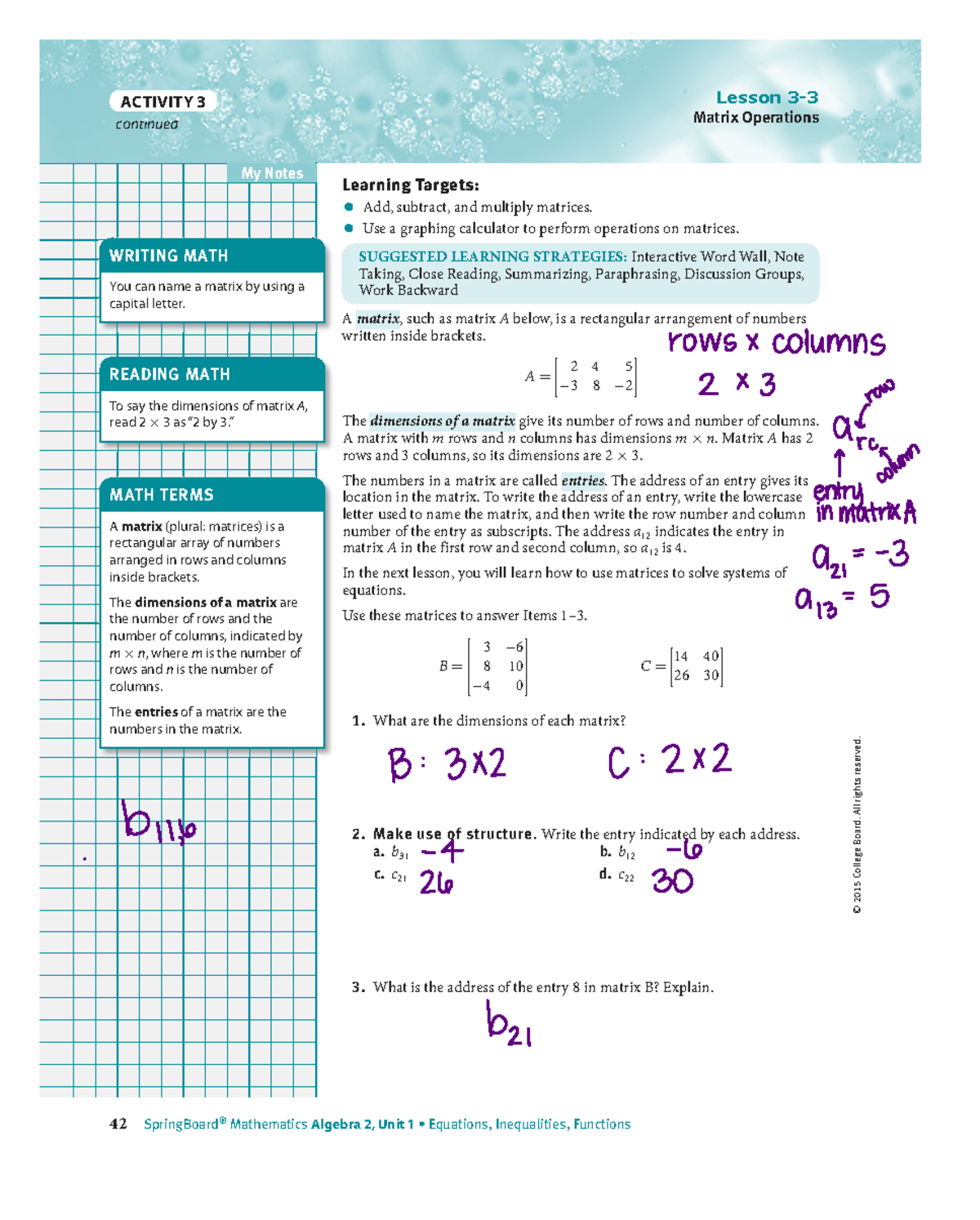 Lesson 9.4: Matrix Operations Activity 3 Notes - Studocu