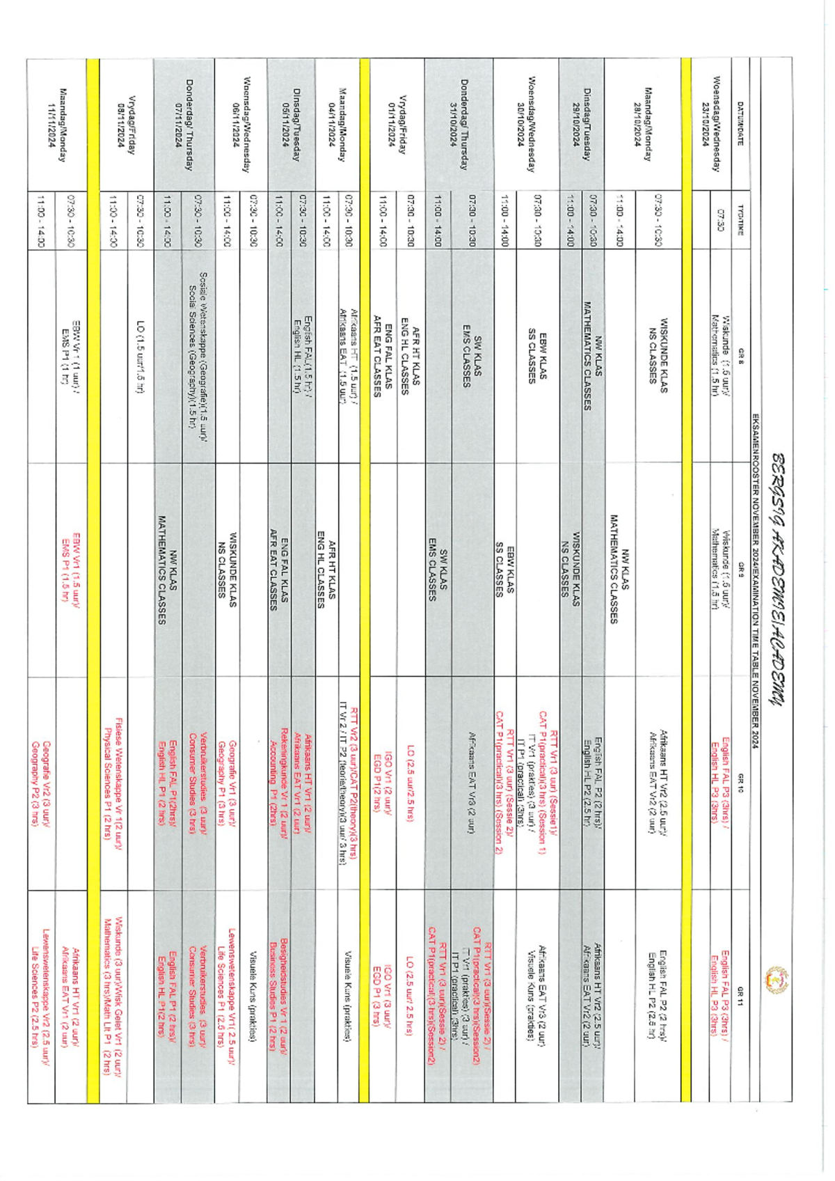 2024 END YEAR EXAM TIMETABLE - BERGSIGACADEMY EXAMS - Studocu