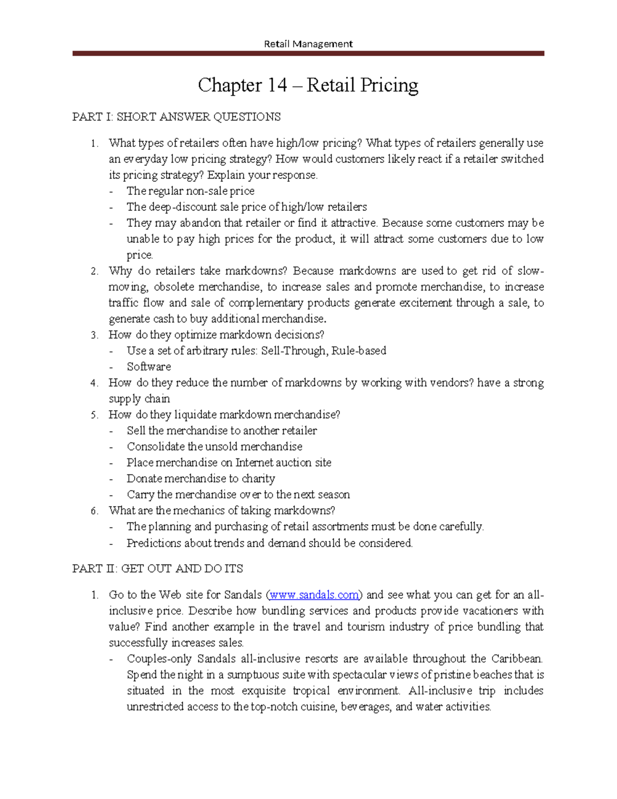 Mid term exam note - Retail Management Chapter 14 – Retail Pricing PART ...