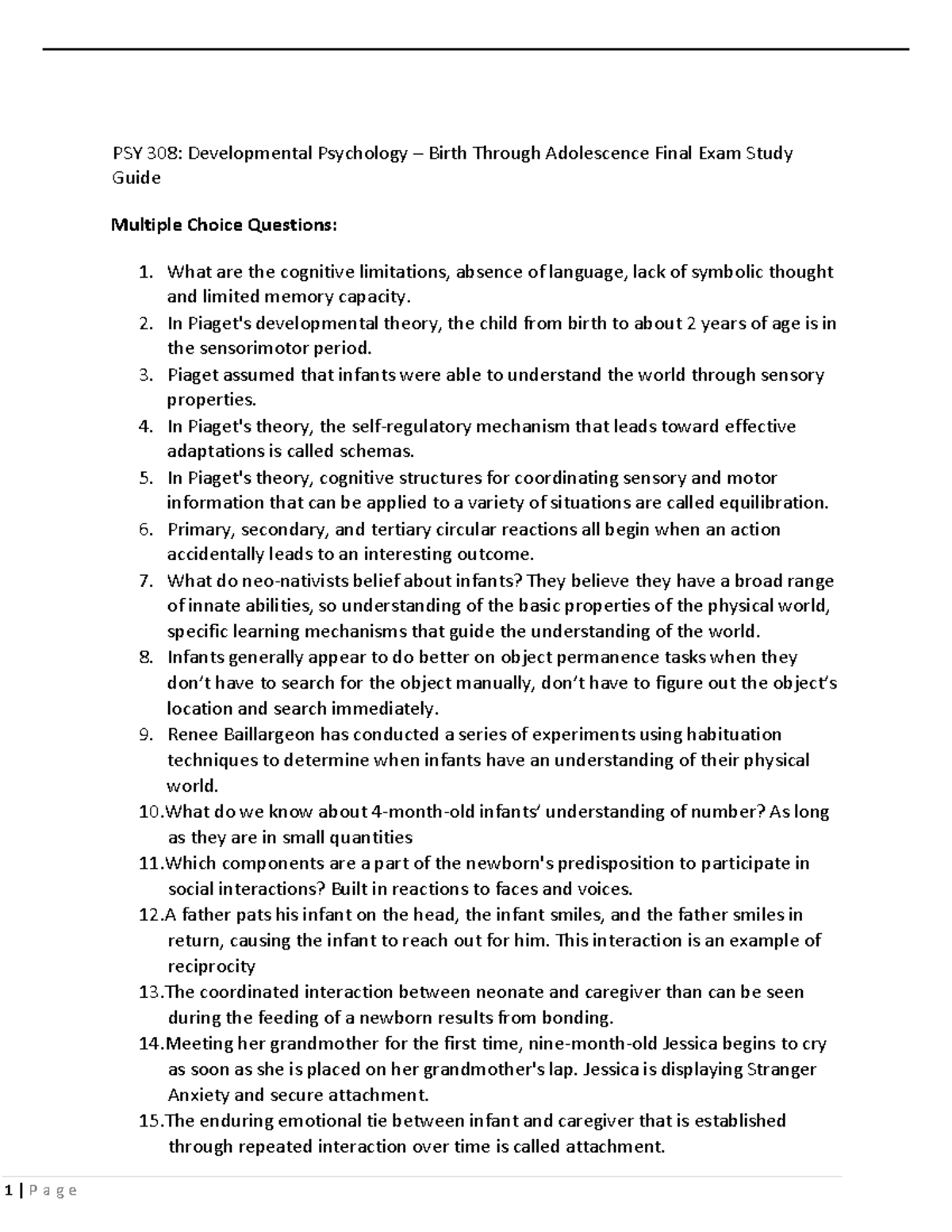 PSY308 Final Exam Study Guide: Developmental Psychology Insights - Studocu