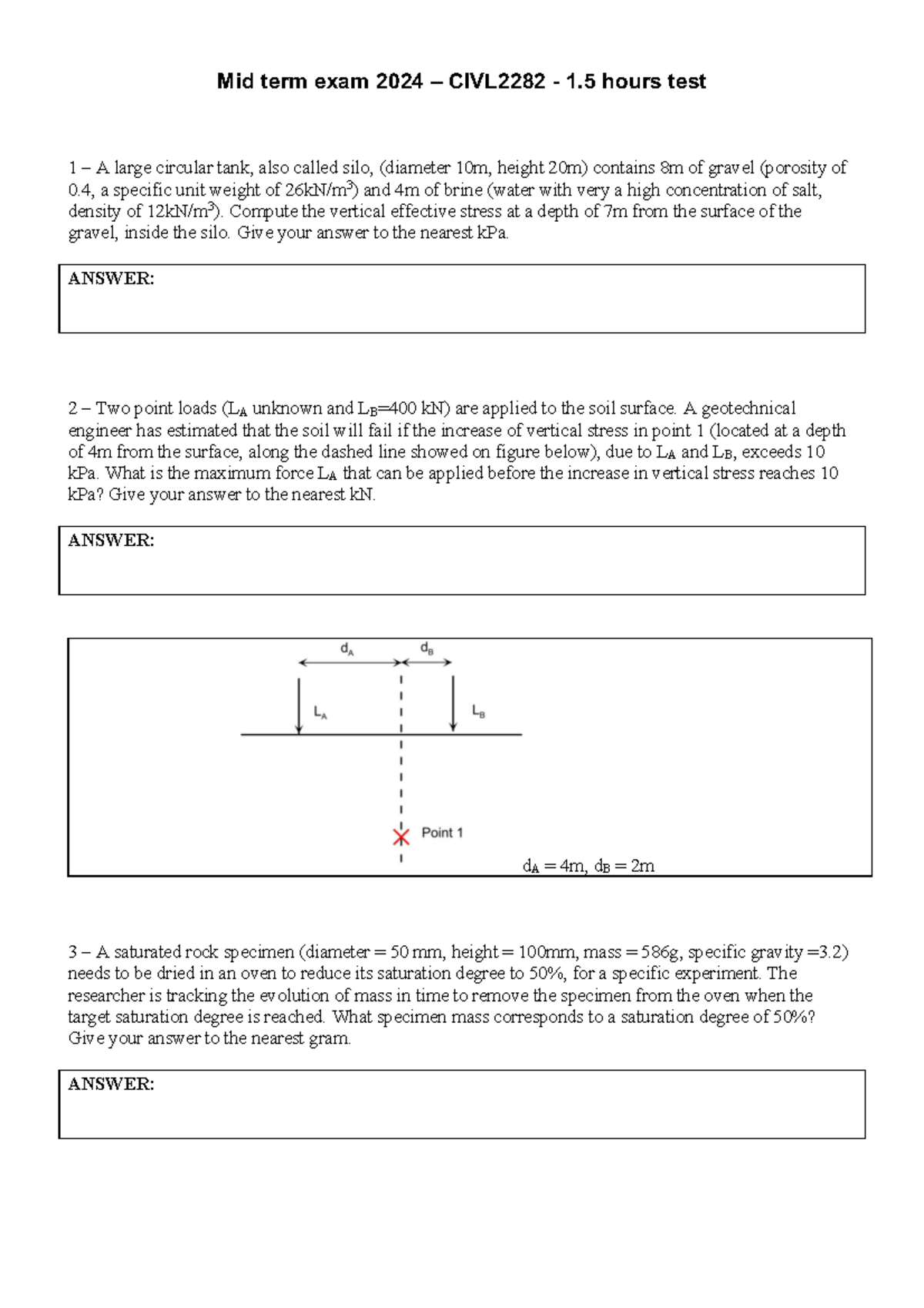 Midterm Exam 2024 CIVL2282: Geotechnical Engineering Problems - Studocu