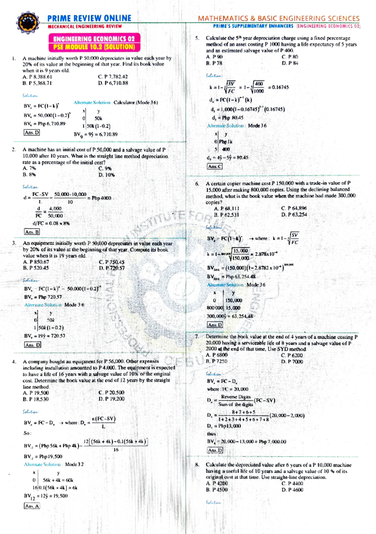 Eng-Econ-2 - Comprehensive Solution Manual for Depreciation and Cost Analysis - Document Preview