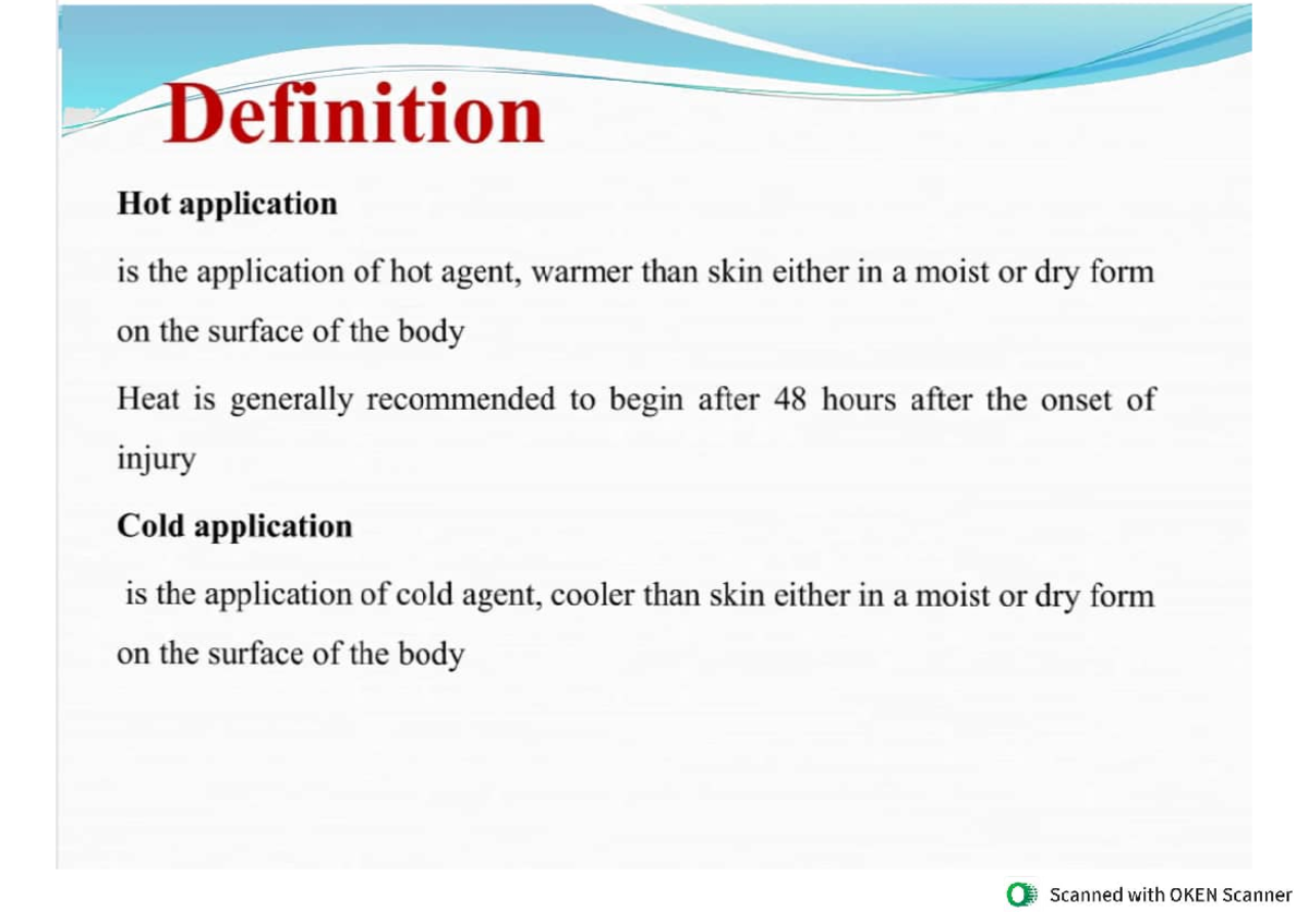 Hot and Cold Applications: Techniques and Guidelines for Care - Studocu