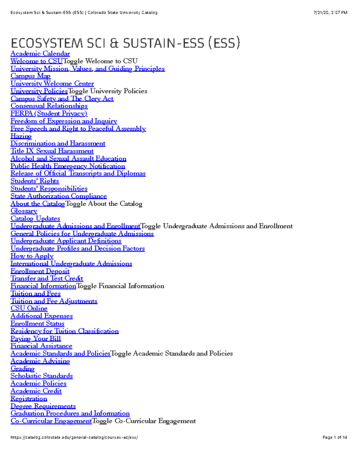 Ecosystem Science & Sustainability - ESS (ESS) CSU Catalog - Studocu