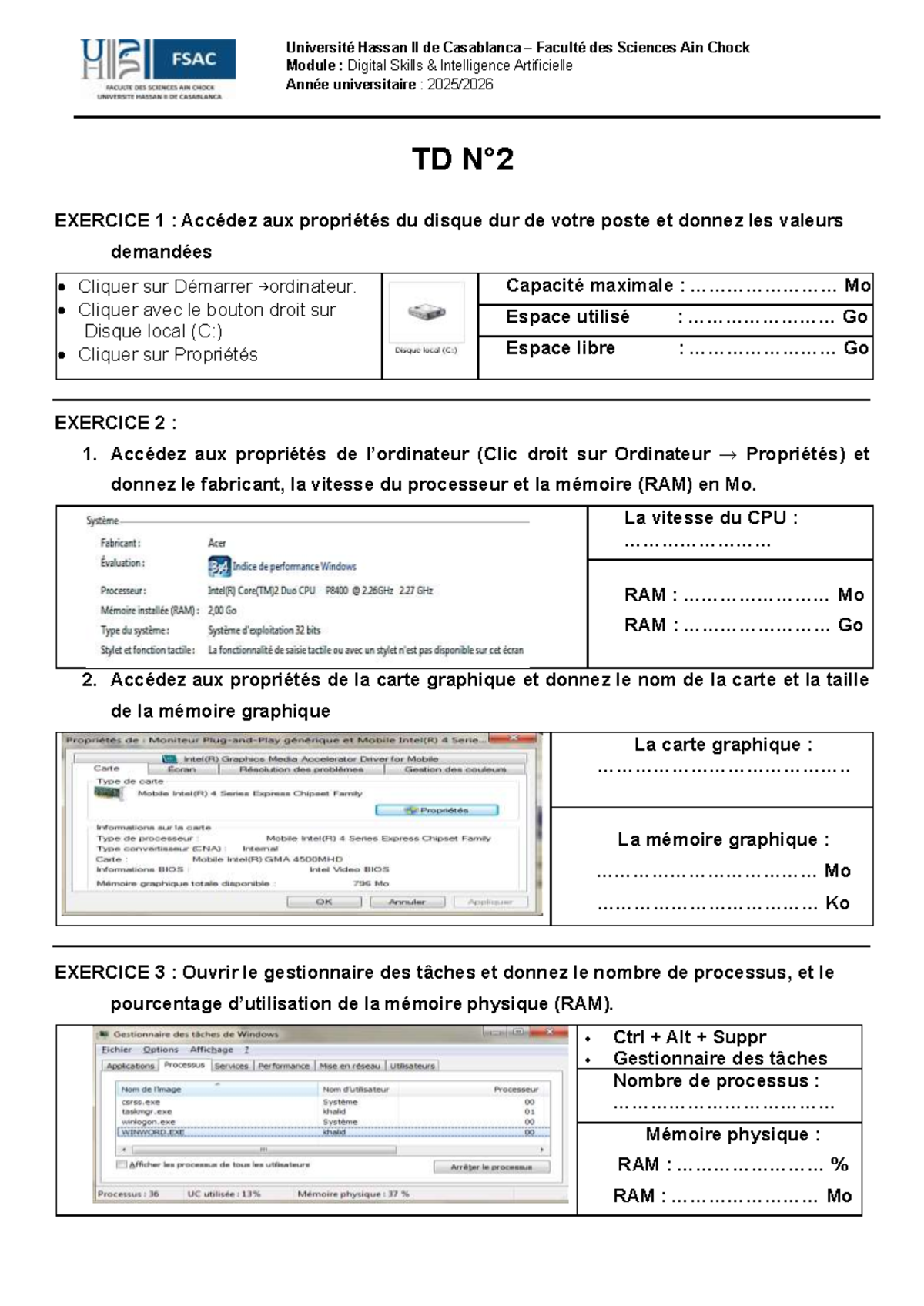 TD2 - Exercice sur les Propriétés du Système Informatique - Studocu