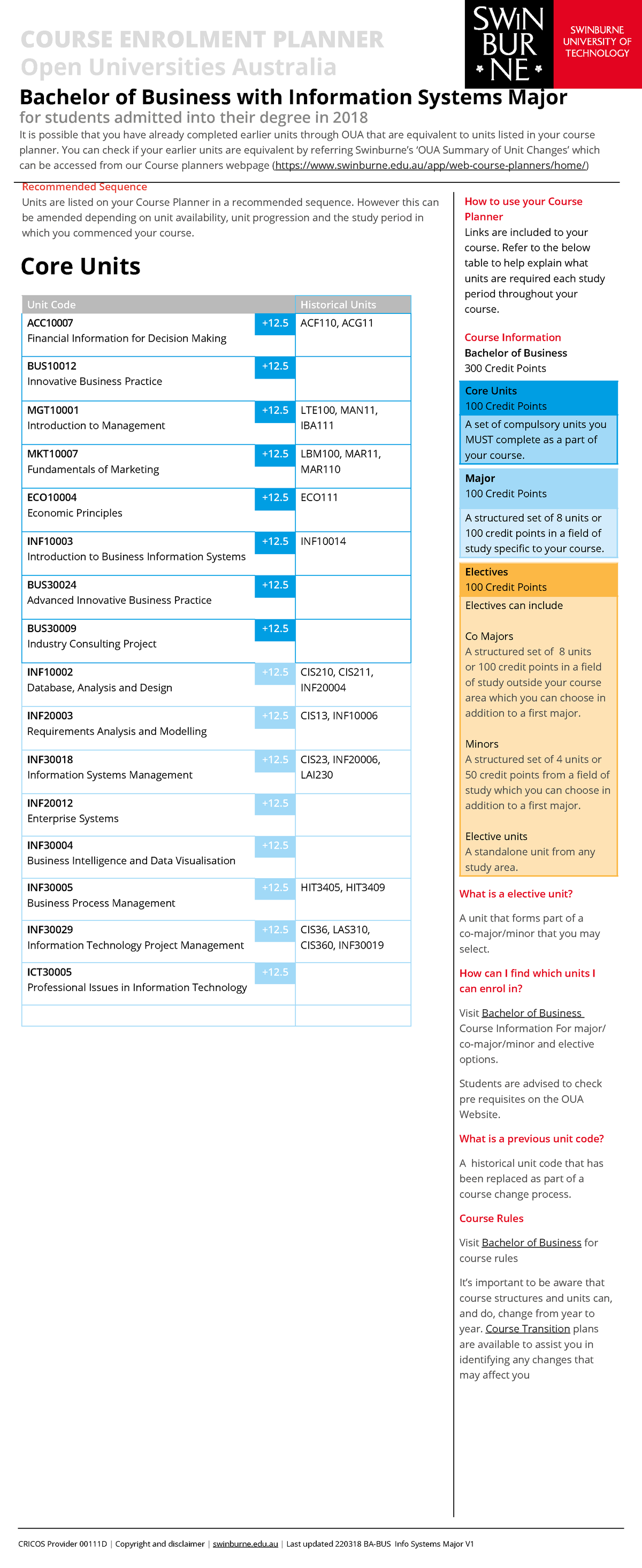 BA-BUS10 Course Enrolment Planner for Info Systems Major (2018) - Studocu