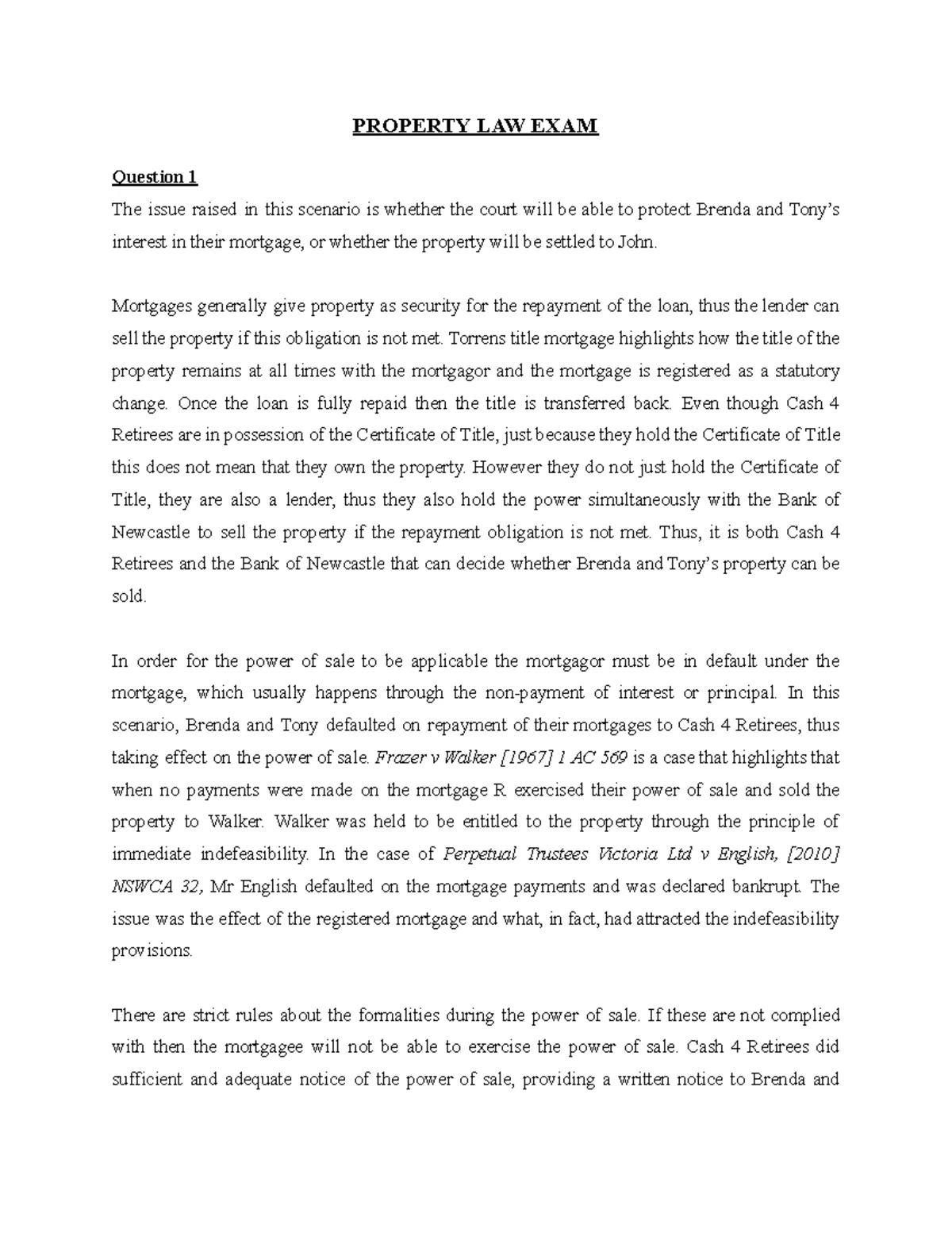 Property Law Final Exam Notes: Key Cases and Concepts (LAW123) - Studocu