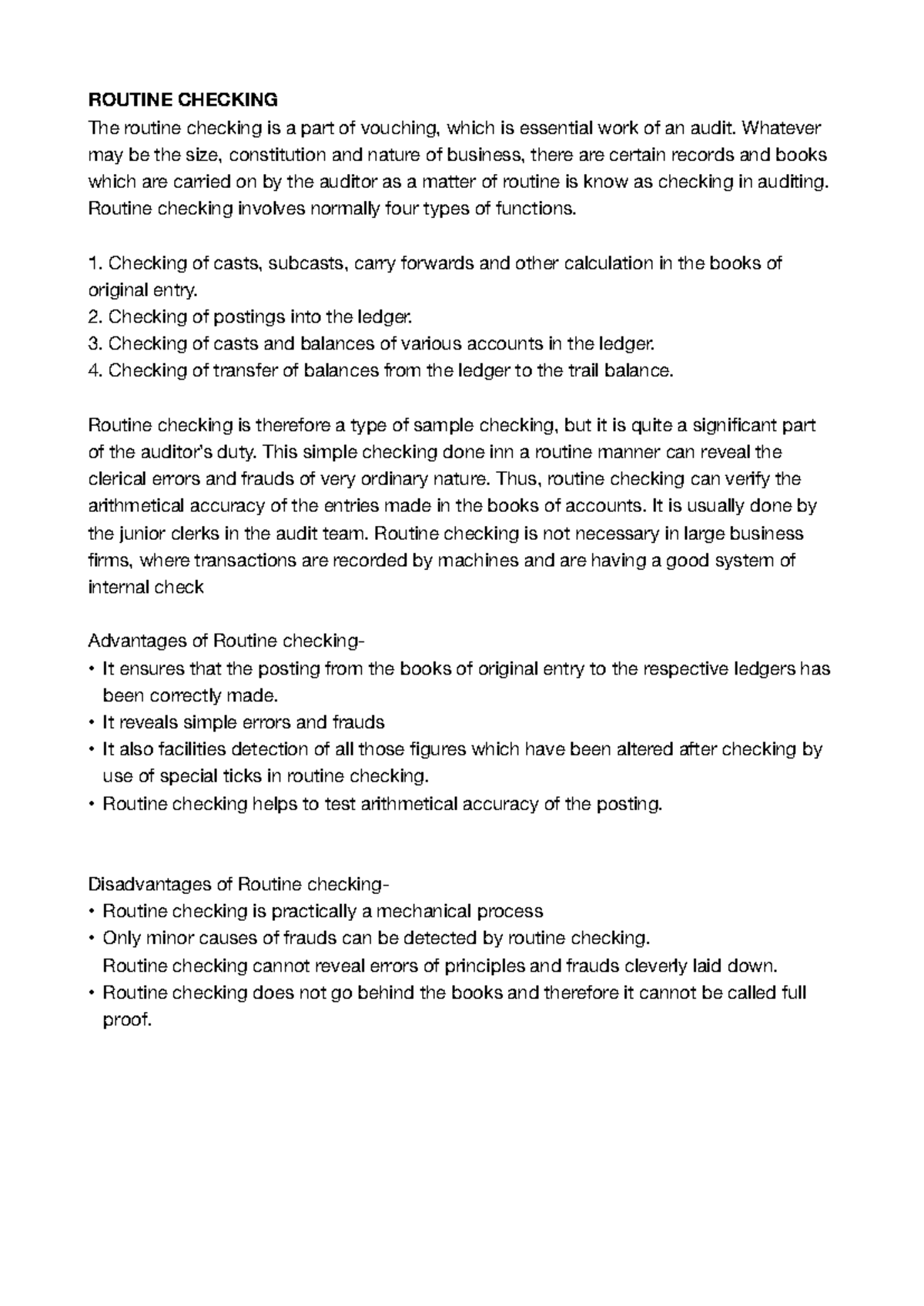 Routinechecking - auditing notes - ROUTINE CHECKING The routine ...
