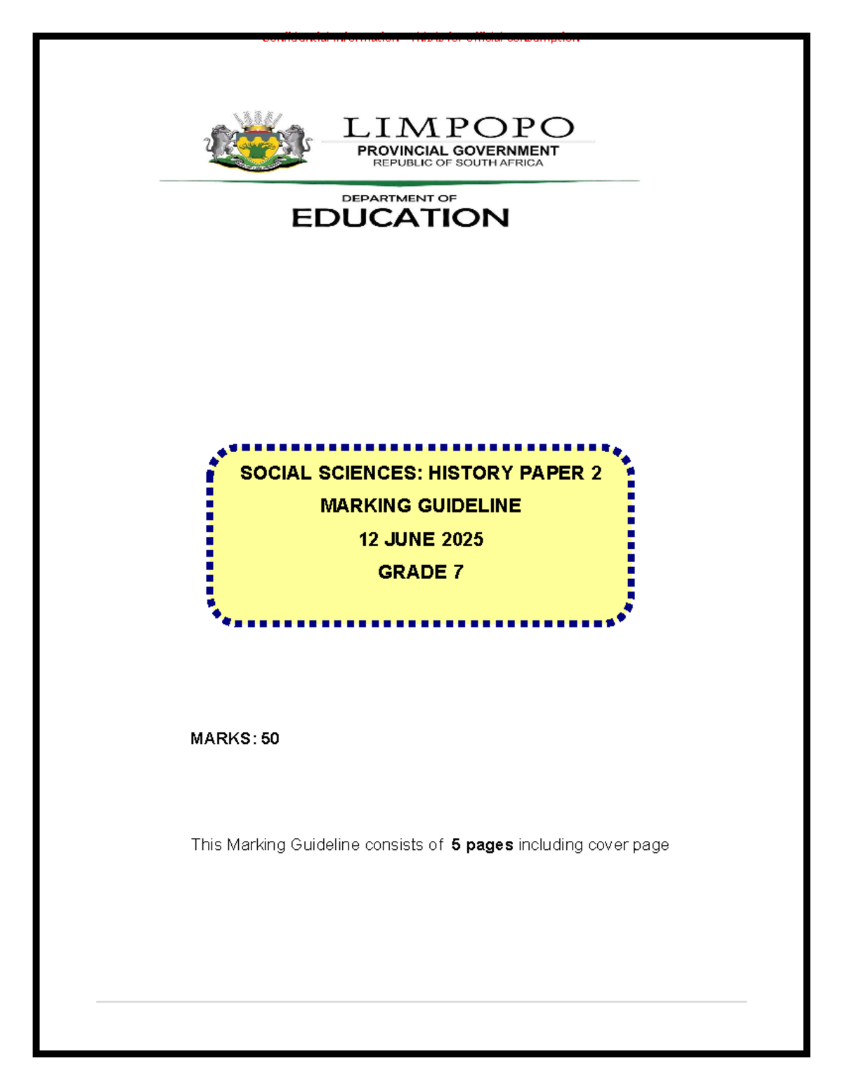 Social Sciences History P2 Grade 7 Marking Guidelines - June 2025 - Studocu