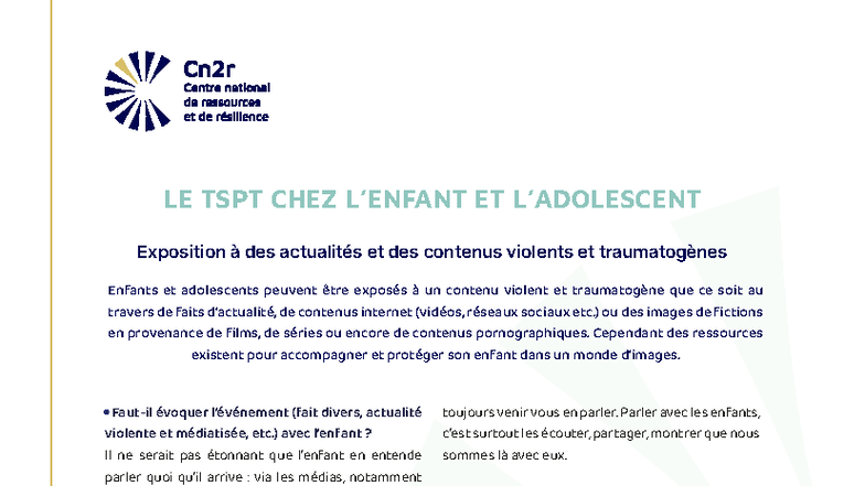 Livret sur le TSPT chez Enfants et Adolescents : Comprendre et Agir ...
