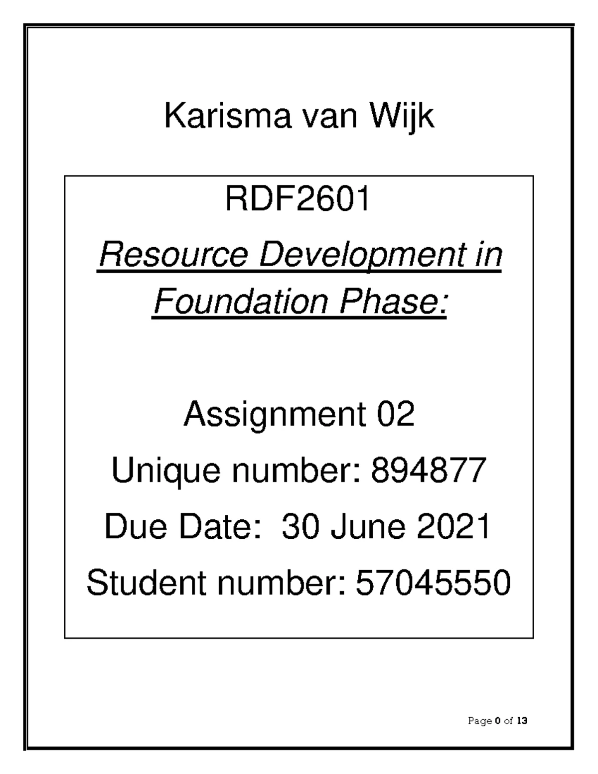 RDF2601 Assignment 2: Resource Development in Education - Studocu