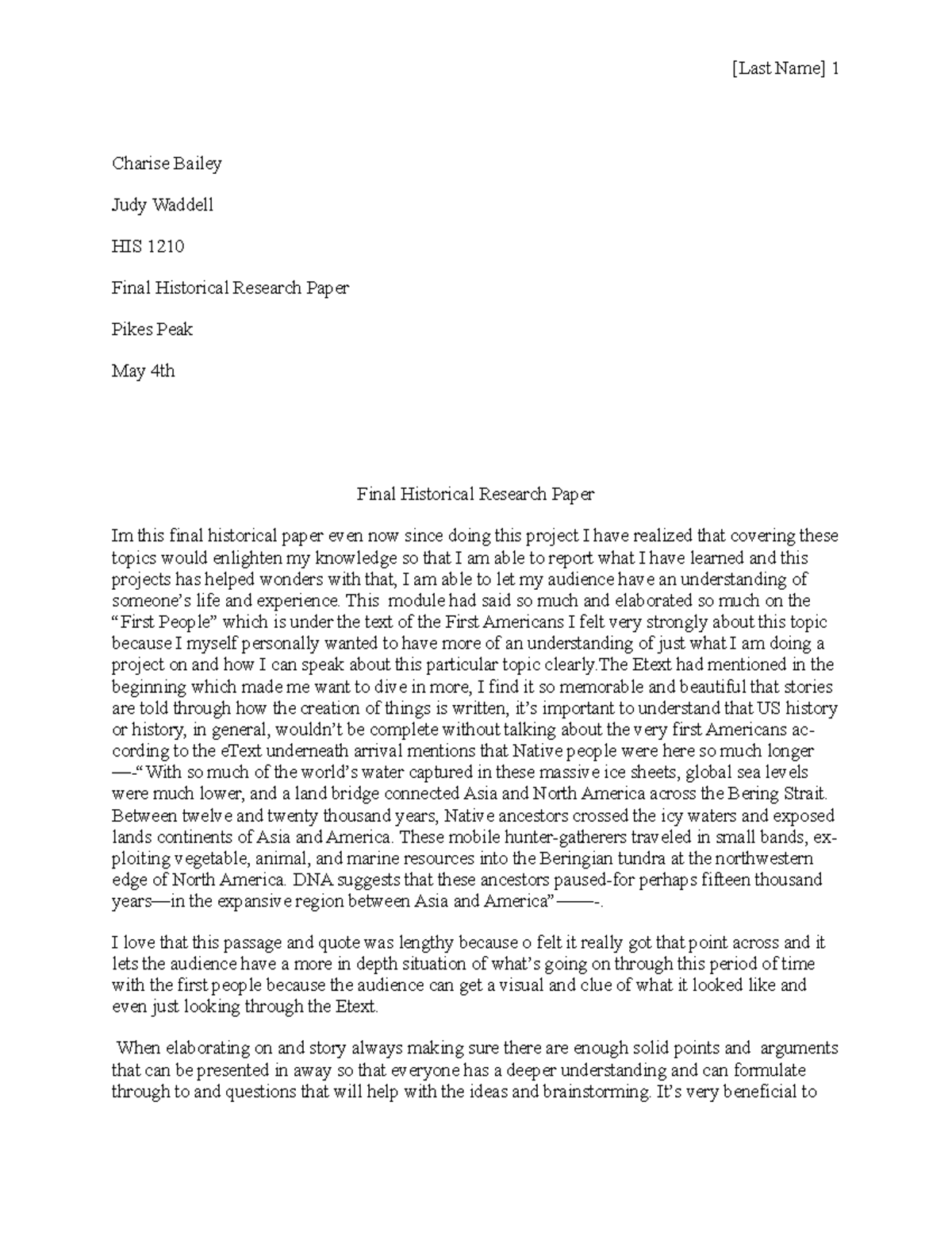 Final Research Paper on the First Americans - HIS 1210 - Studocu