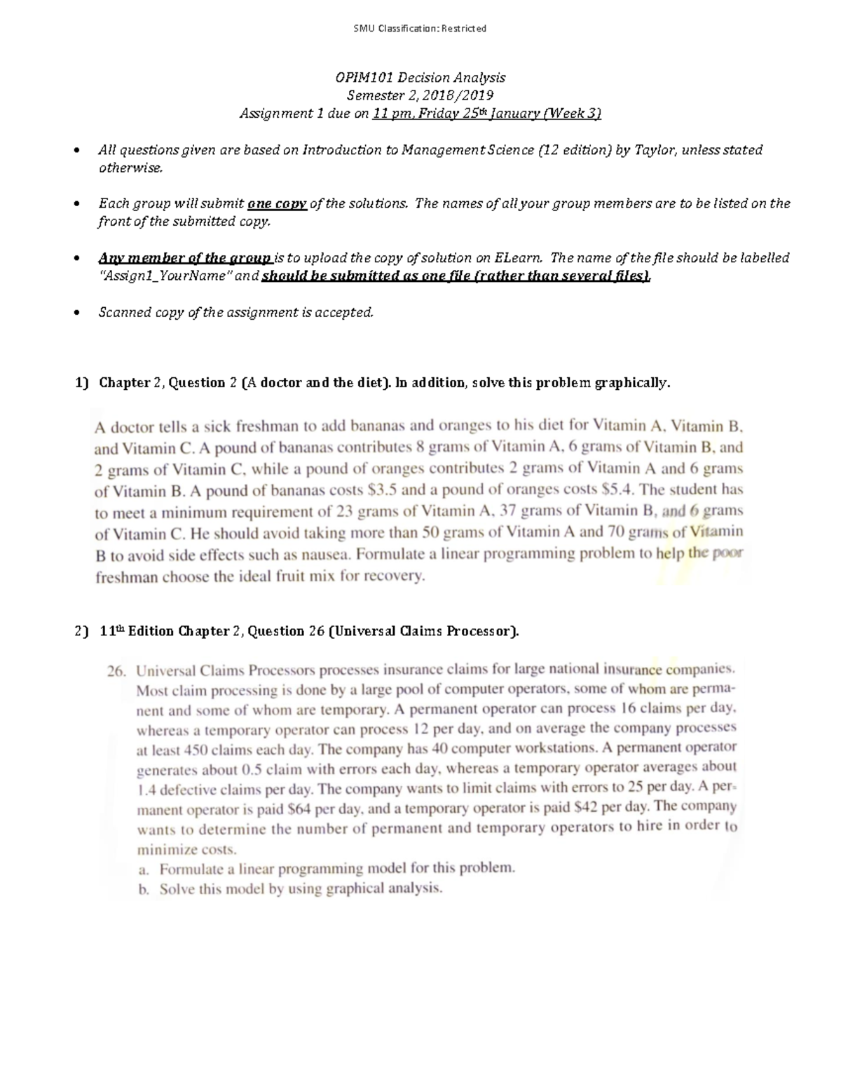 OPIM101 Assignment 1 Solutions - Decision Analysis (Sem 2, 2018) - Studocu