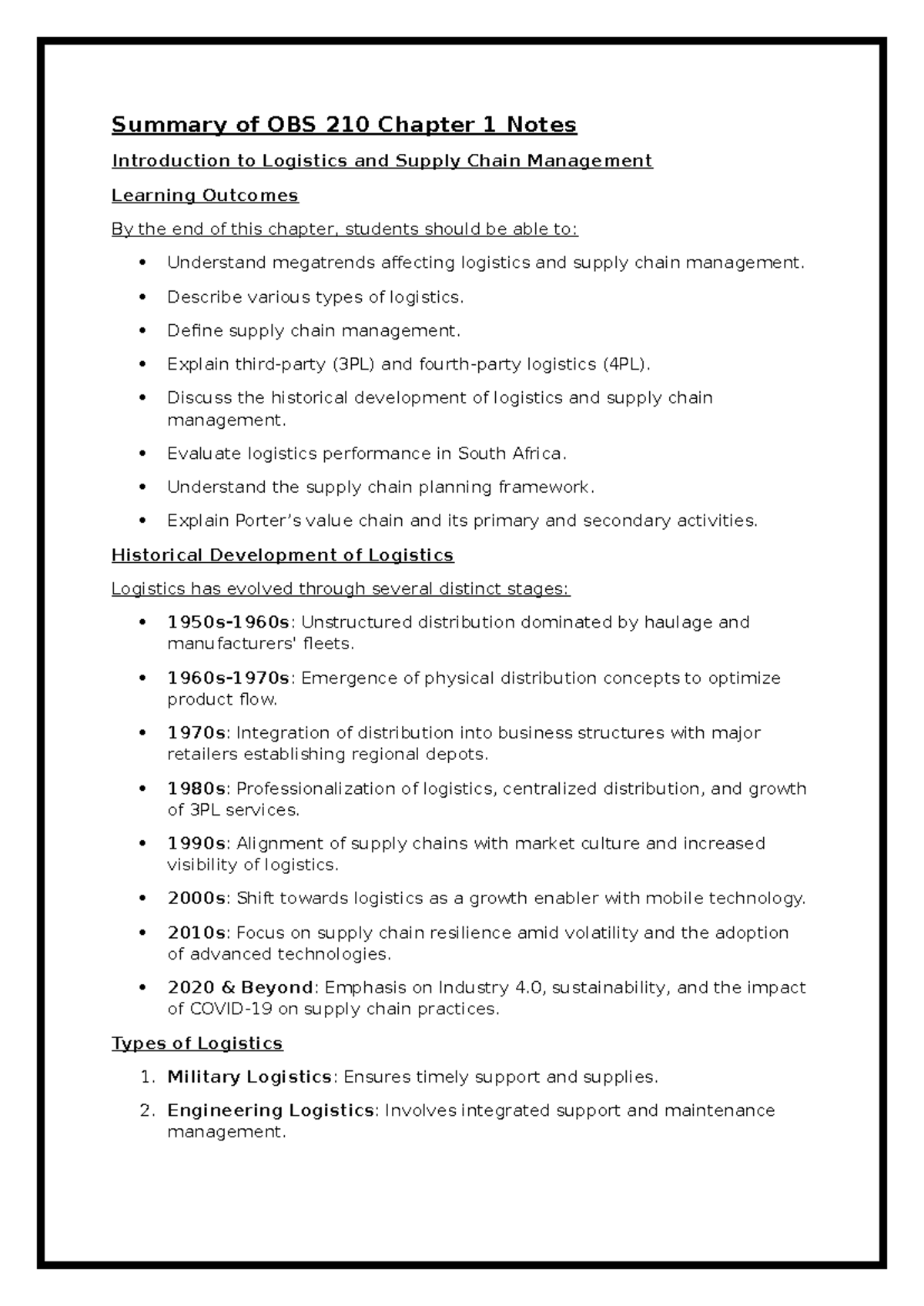 Summary of OBS 210 Chapter 1 Notes - Summary of OBS 210 Chapter 1 Notes ...