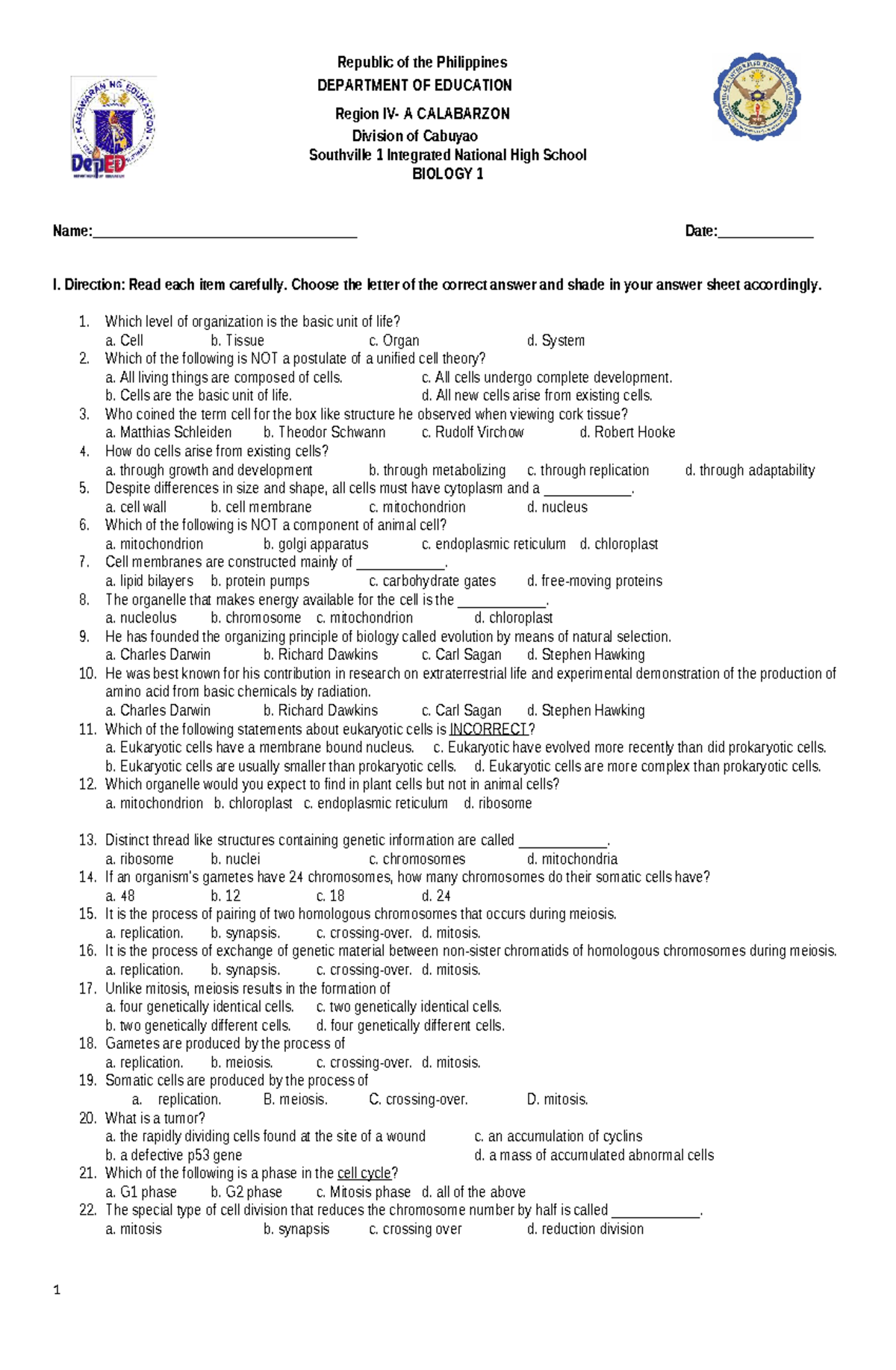 Biology 1 (431233455) Final Exam Review Questions and Answers - Studocu