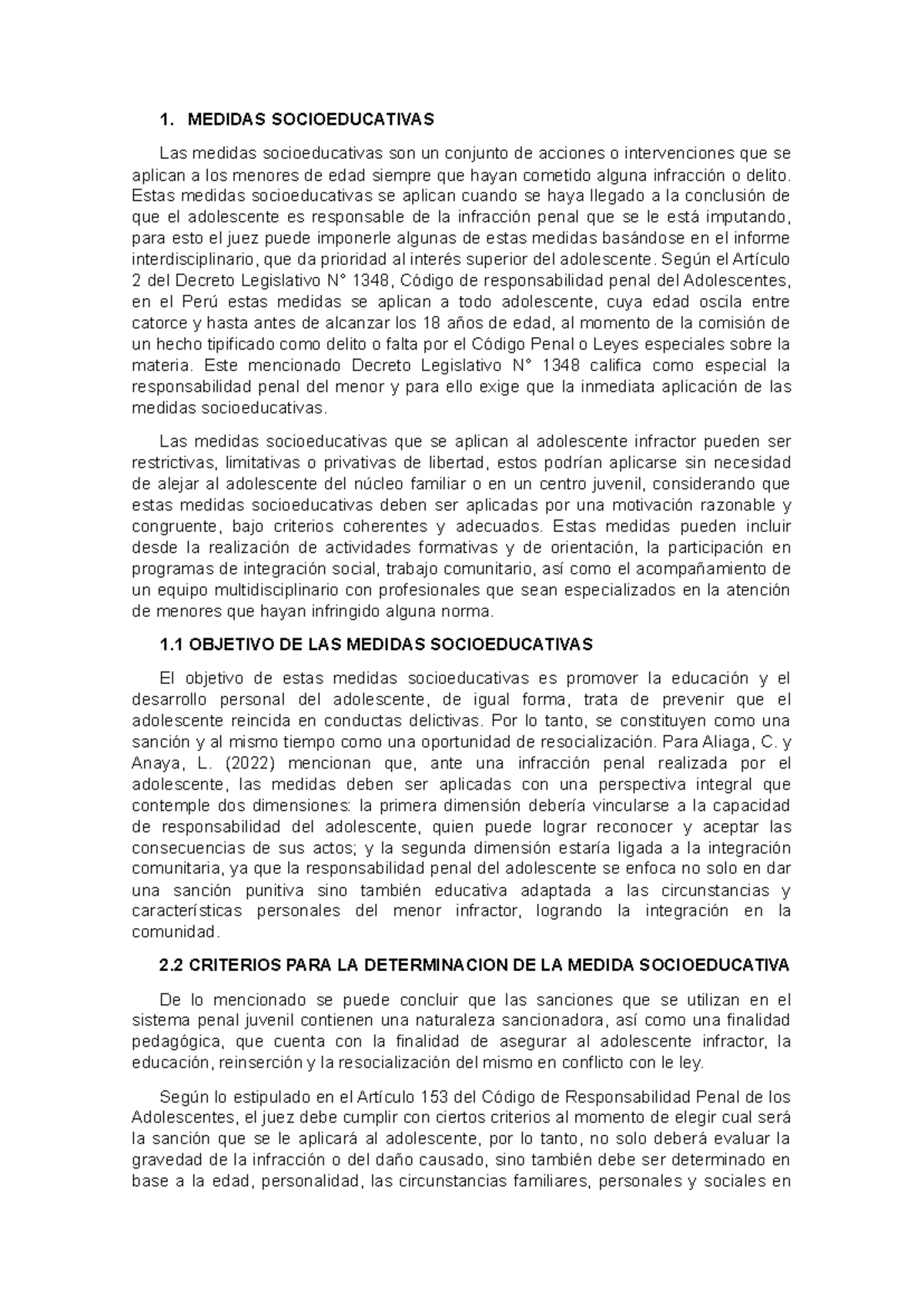 Medidas Socioeducativas para Adolescentes según el Código N° 1348 - Studocu