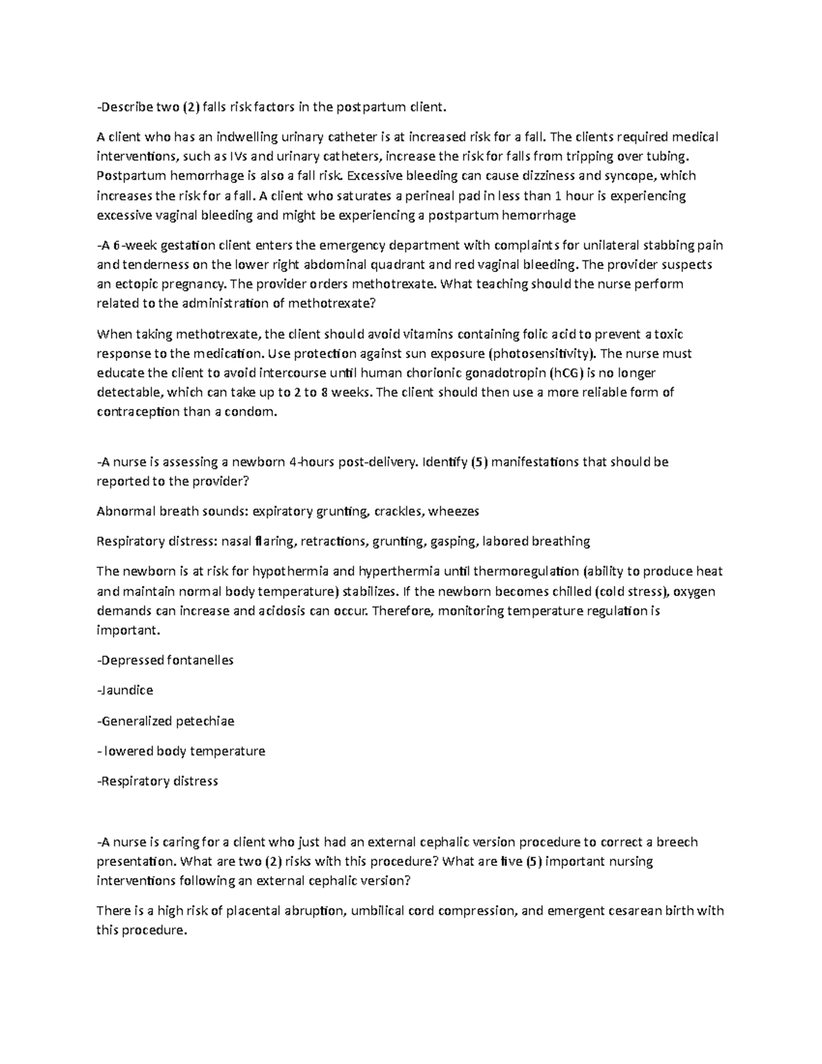Maternity Remedial Vati: Postpartum Client Fall Risks and Nursing Care ...