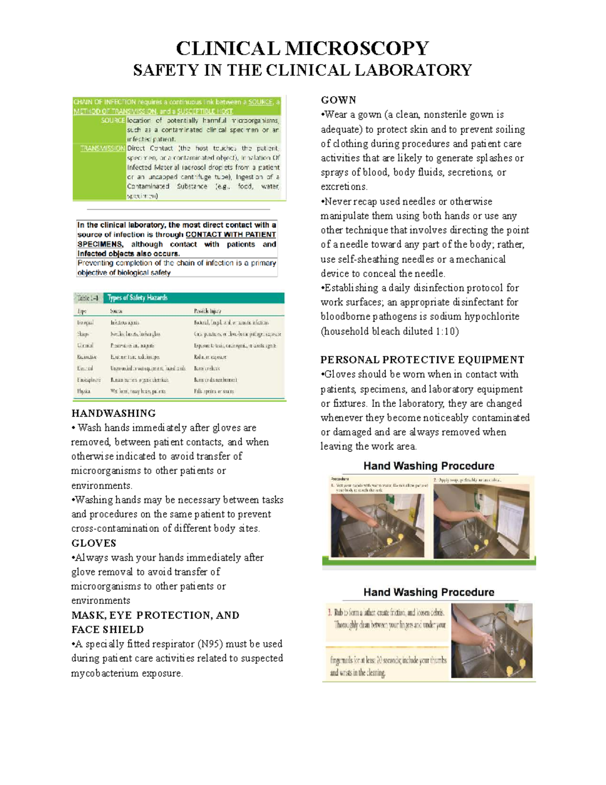 CLINICAL MICROSCOPY SAFETY IN THE LAB: Guidelines and Protocols - Studocu