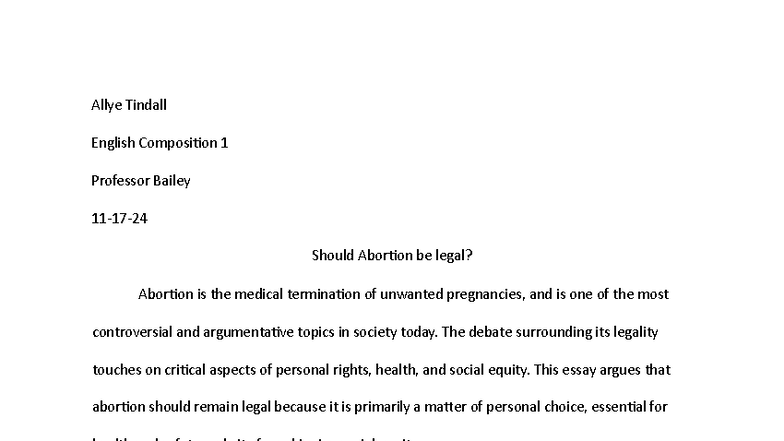 Essay 4: Argumentative Analysis on Abortion Legality - Studocu