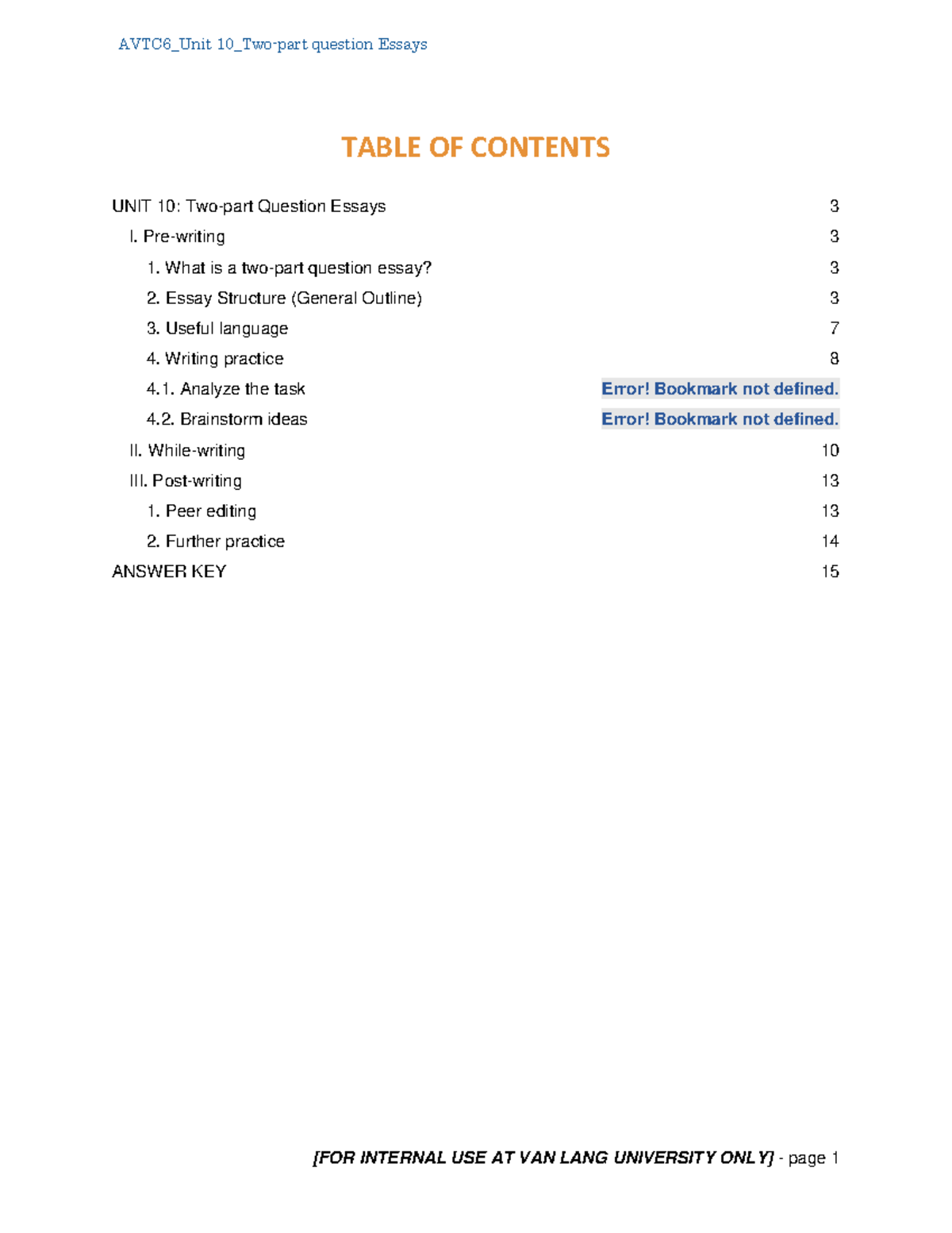 [Official] AVTC6 - Unit 10 - Writing Two-part Question Essays Guide - Document Preview
